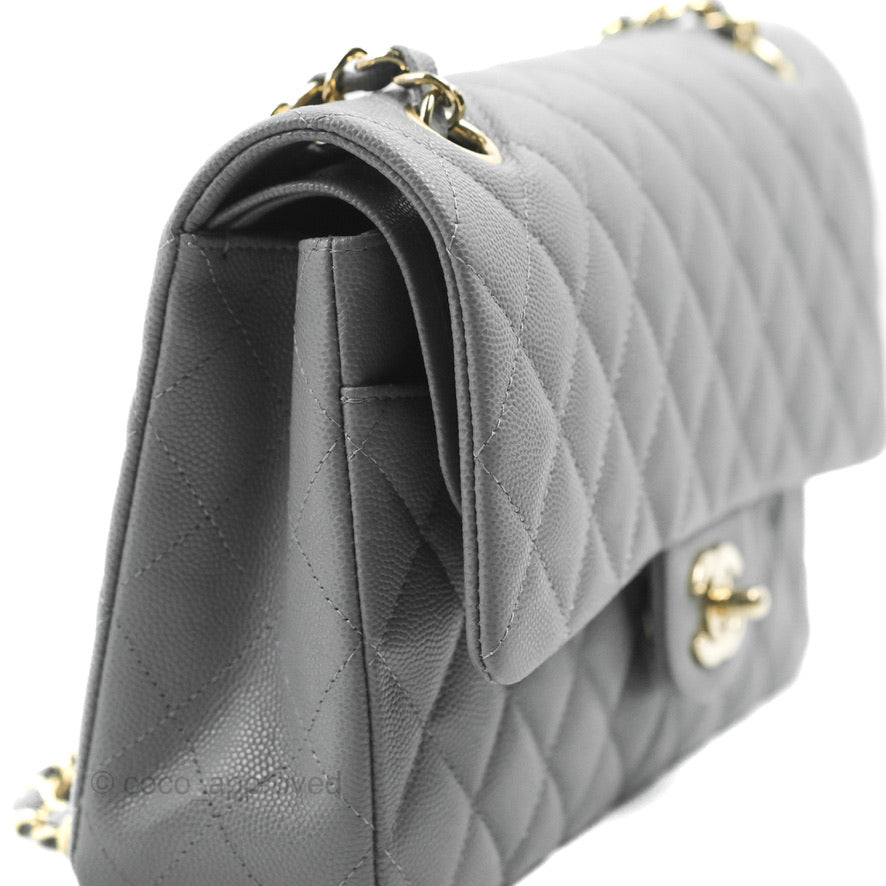 Chanel Classic M/L Medium Flap Quilted Grey Caviar Gold Hardware