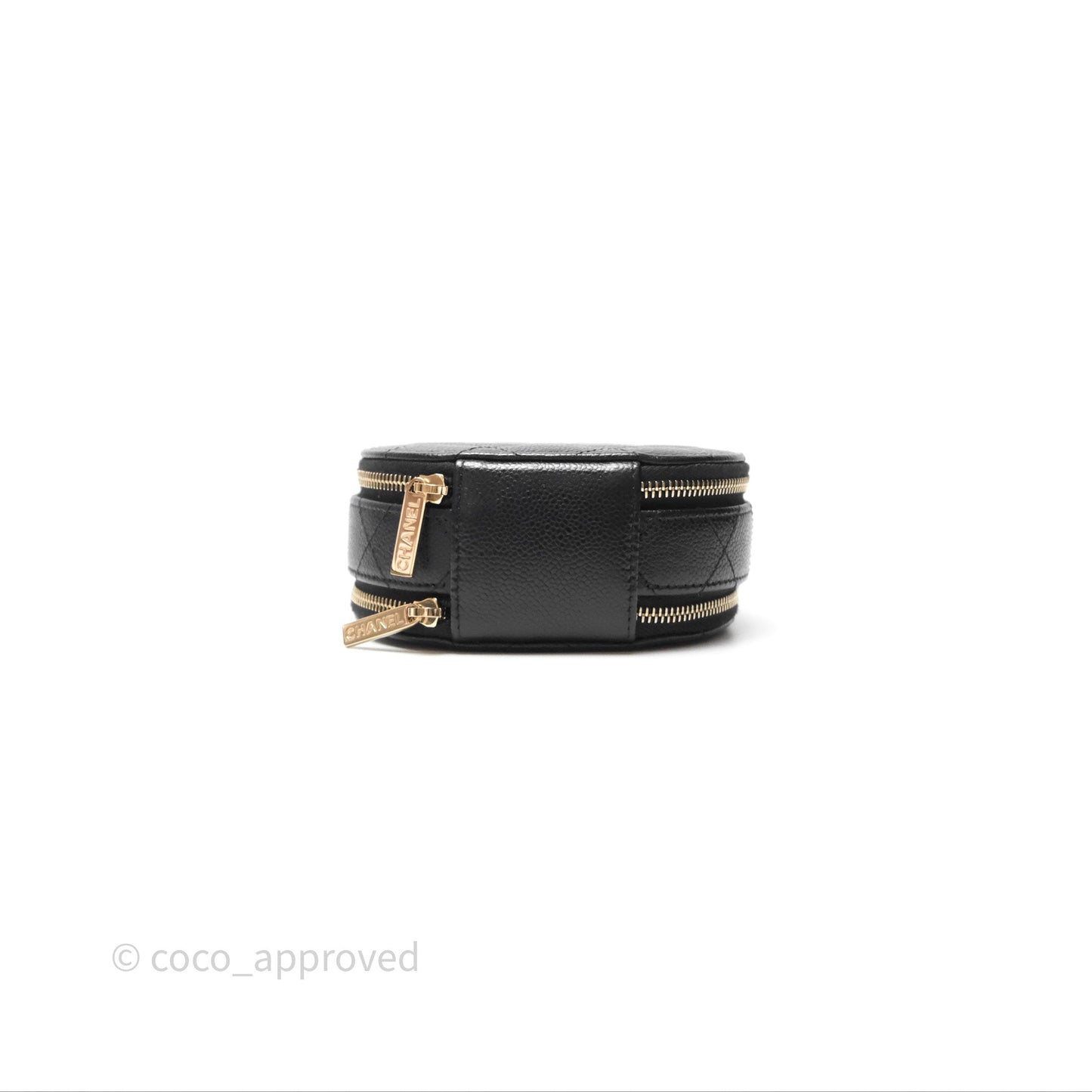 Chanel Mini Round Vanity Bag Handle With Care Black Caviar 22C