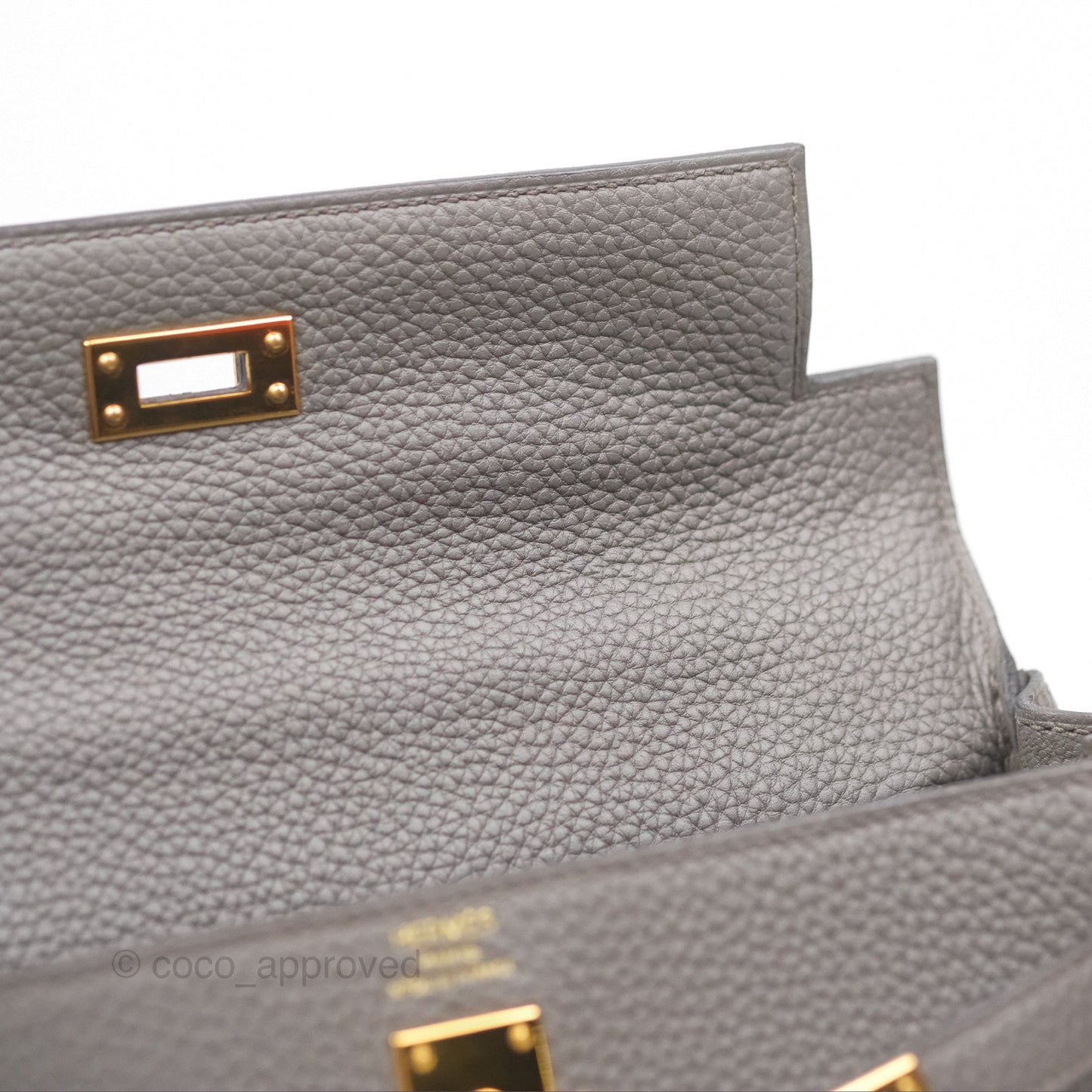 Hermès Retourne Kelly 25 Gris Etain 8F Togo Gold Hardware