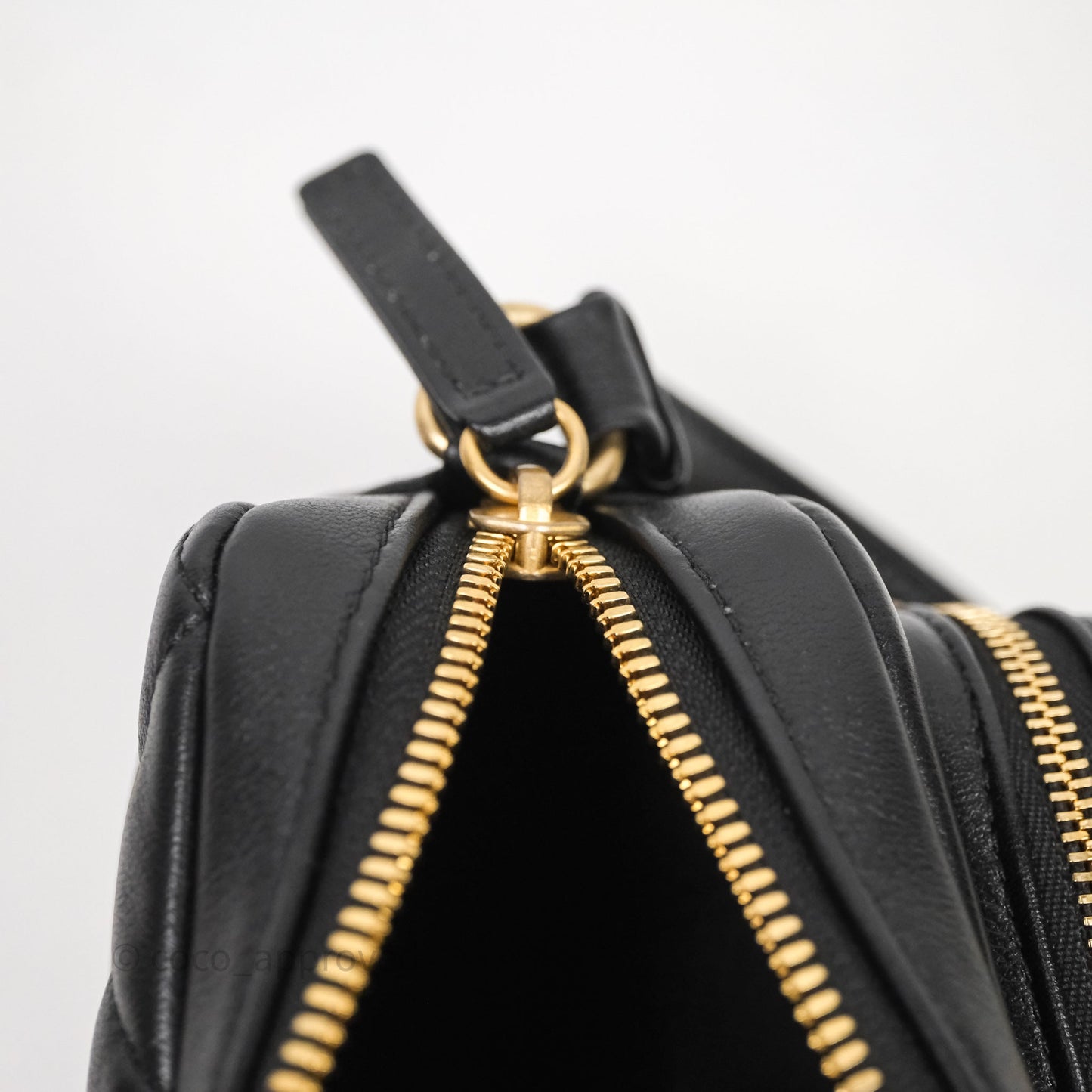 Chanel Small Camera Case Quilted Black Calfskin Aged Gold Hardware 22C