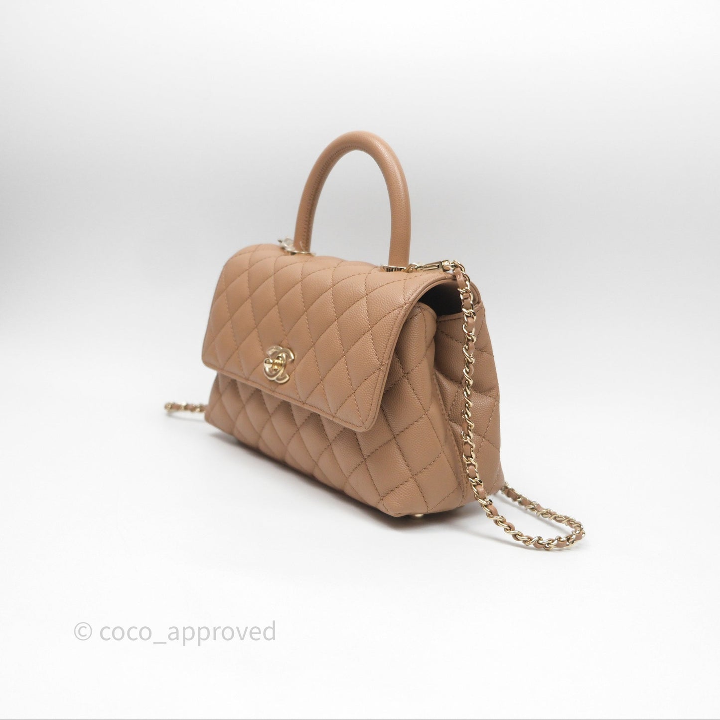 Chanel Small Coco Handle Quilted Dark Beige Caviar Gold Hardware