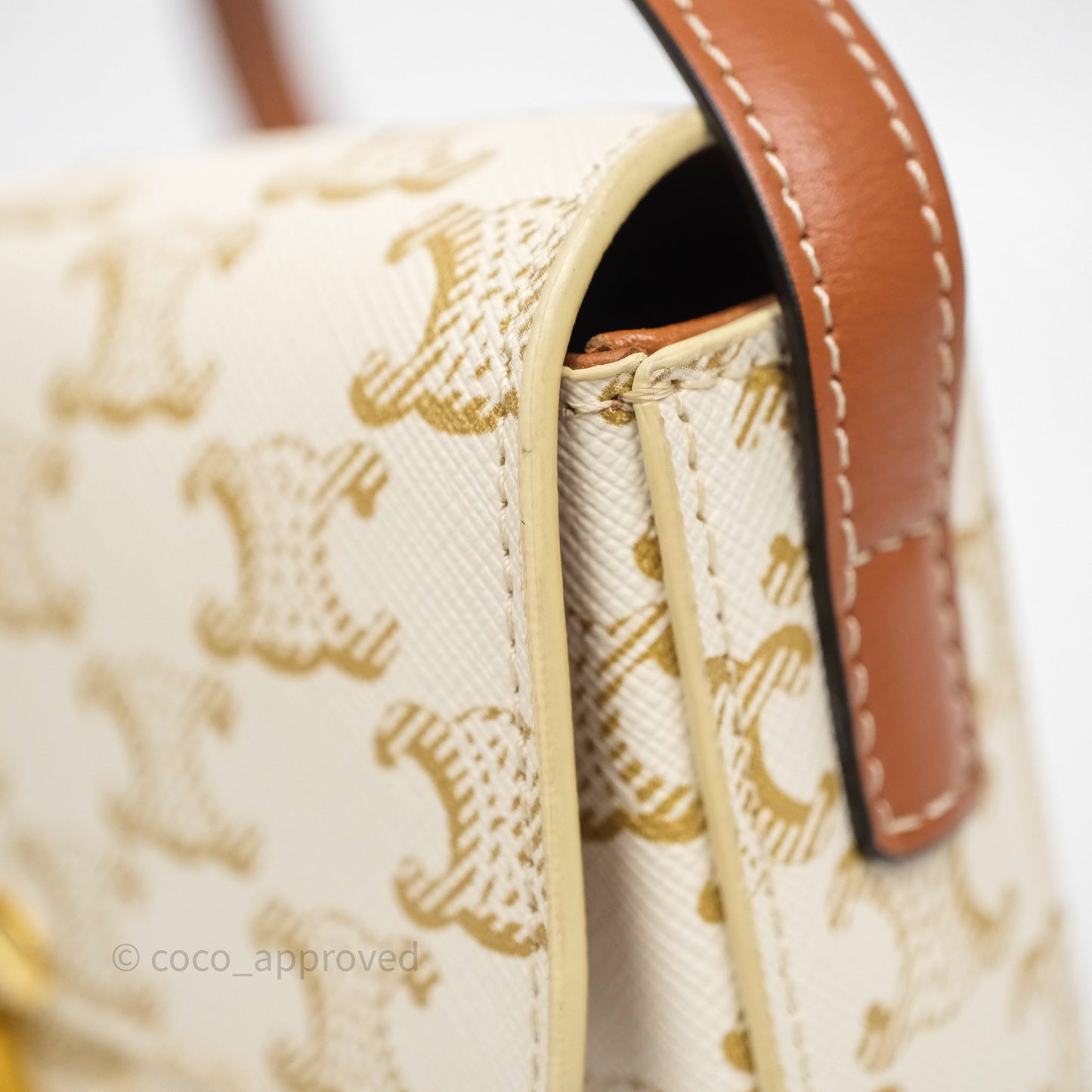 Celine Triomphe Shoulder Bag White Calfskin Triomphe Canvas