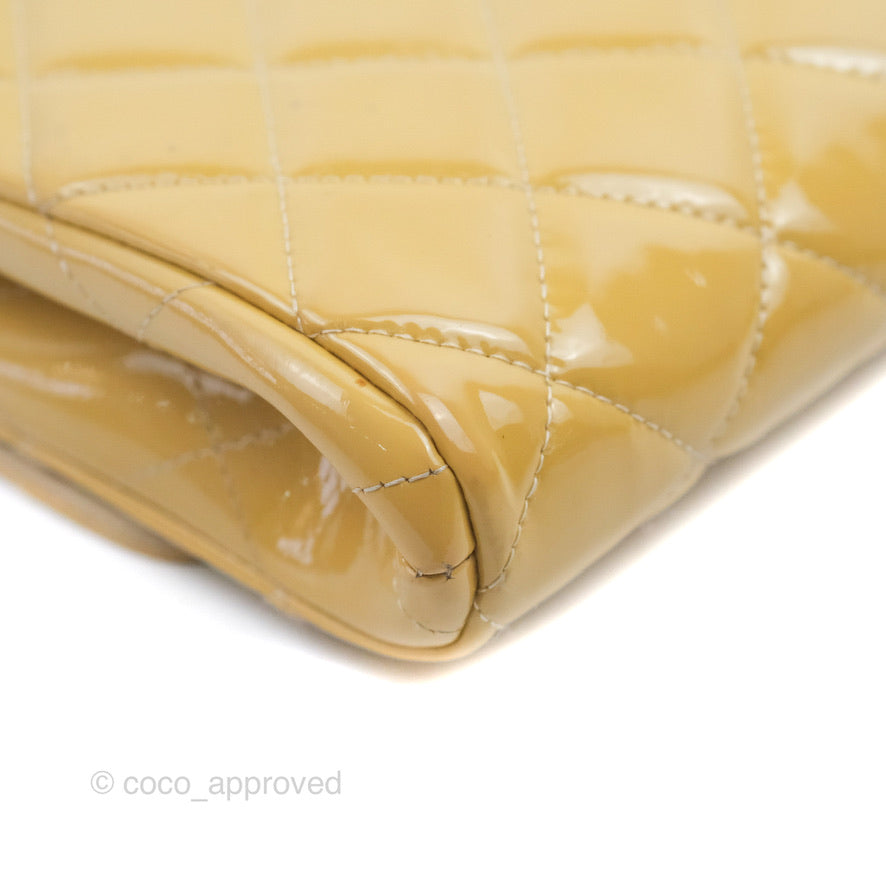 Chanel Quilted Clutch with Chain Beige Patent Silver Hardware