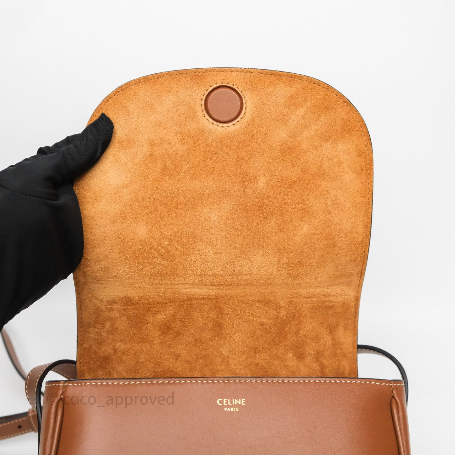 Celine Gold Studs Folco Cuir Triomphe in Smooth Calfskin Tan