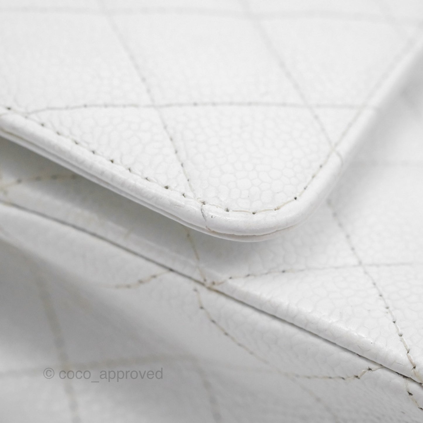 Chanel Classic M/L Medium Double Flap White Caviar Silver Hardware