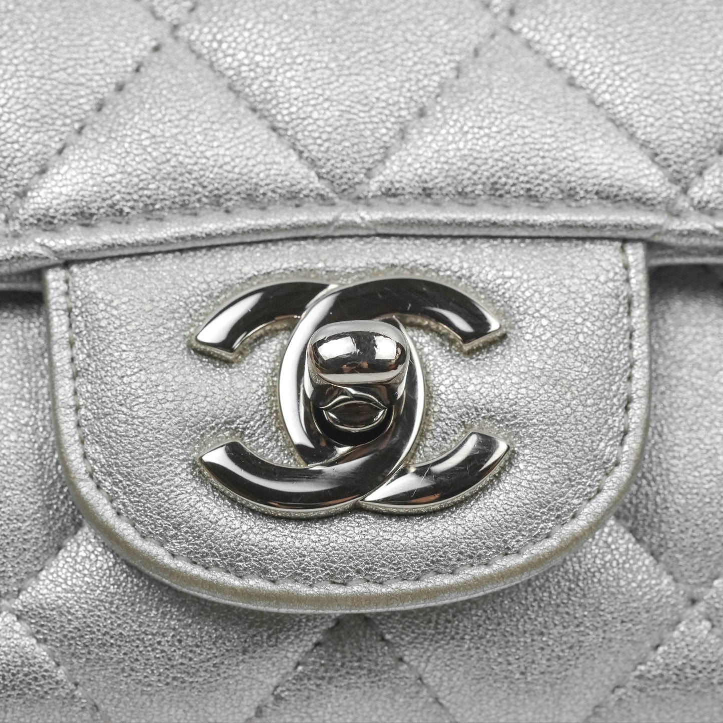 Chanel Classic Quilted Mini Square Flap Silver Lambskin Silver Hardware