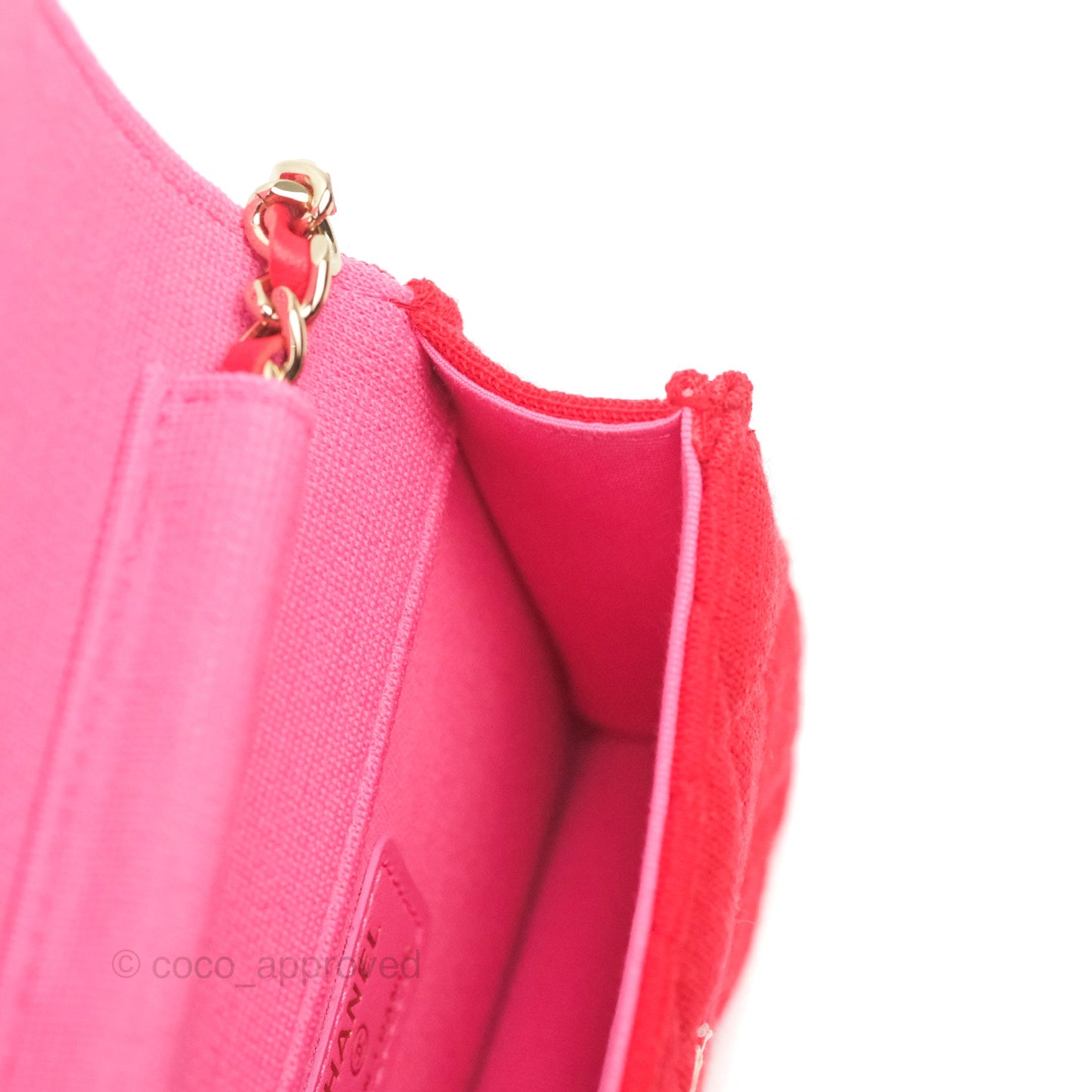 Chanel Mini Clutch With Chain Red Cotton Gold Hardware