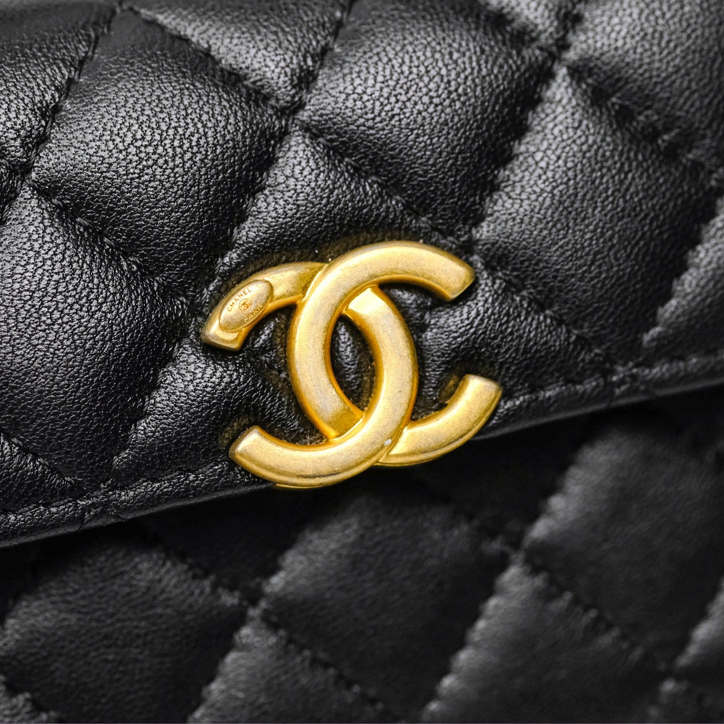Chanel Mini Enamel Handle Clutch on Chain Black Lambskin Gold Hardware 22B