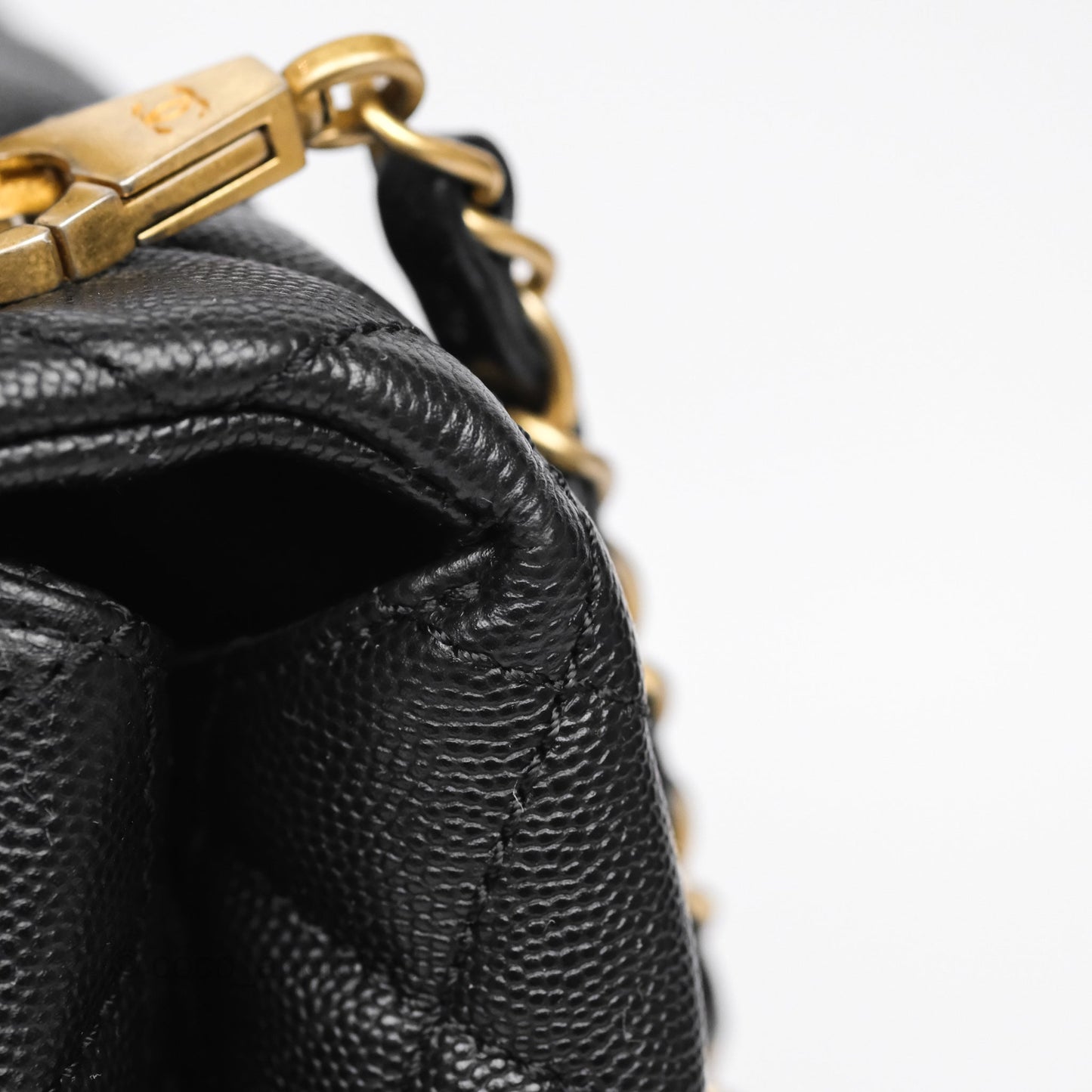Chanel Medium Coco Handle Quilted Black Caviar Aged Gold Hardware