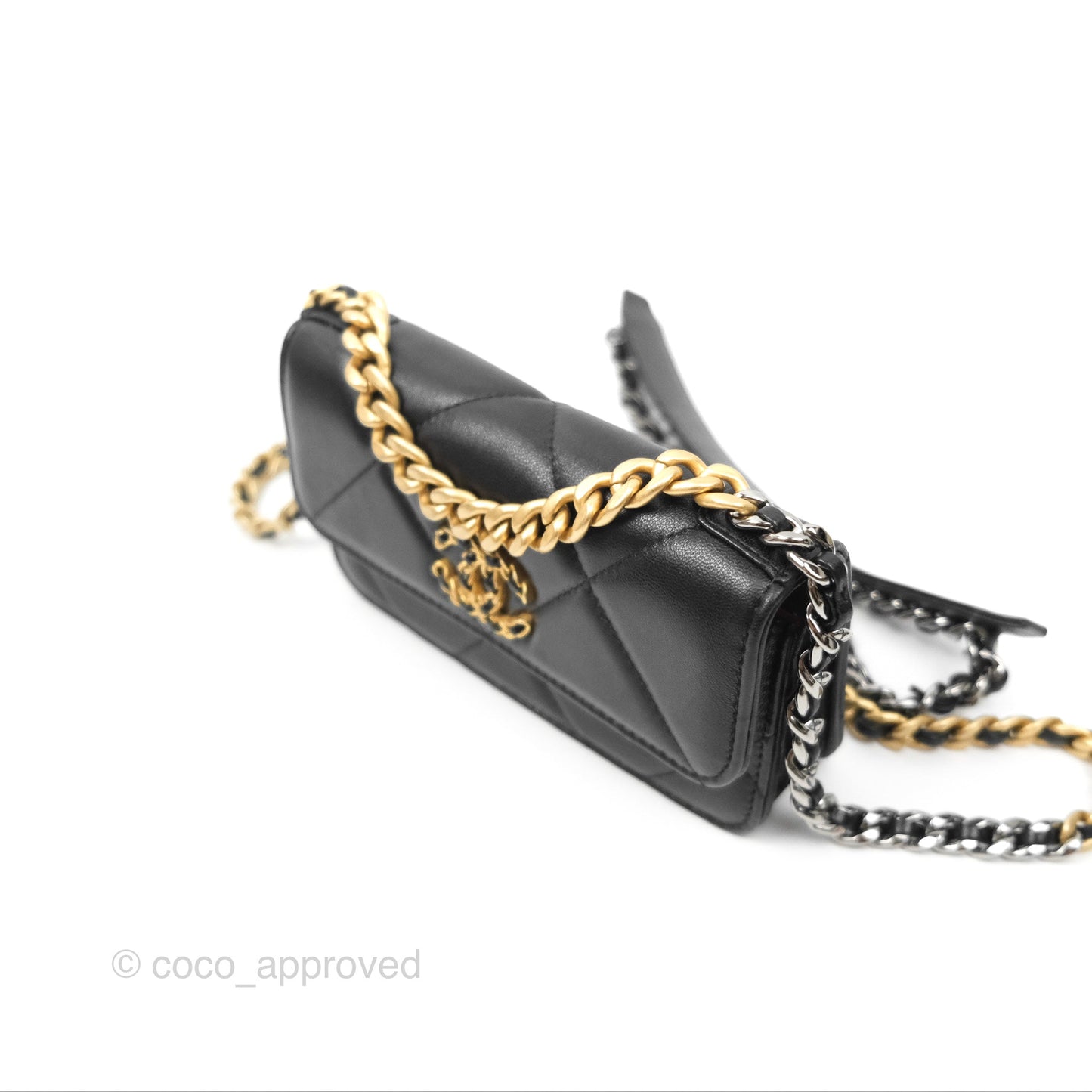 Chanel 19 Mini WOC Flap Phone Holder Black Lambskin Mixed Hardware