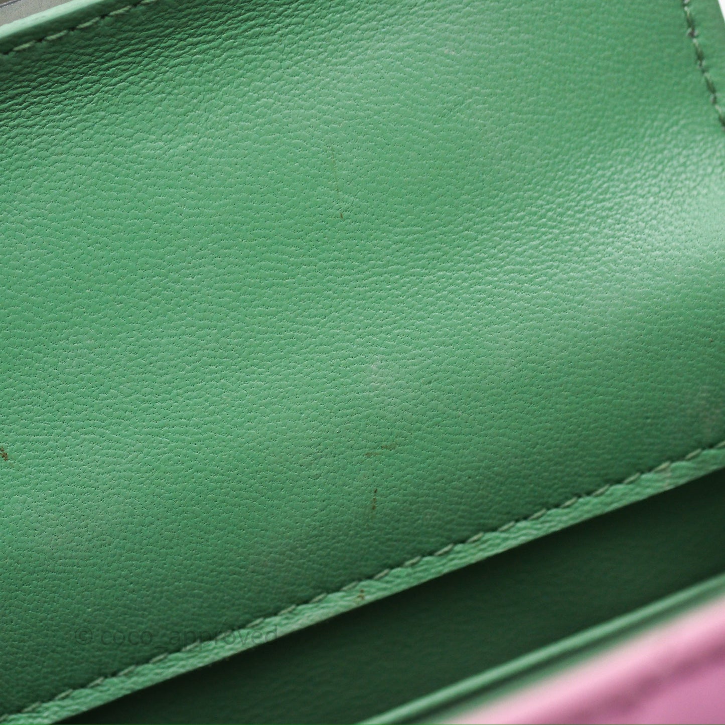 Chanel Mini Handle Clutch With Chain Pink/ Mint Lambskin Gold Hardware 23P