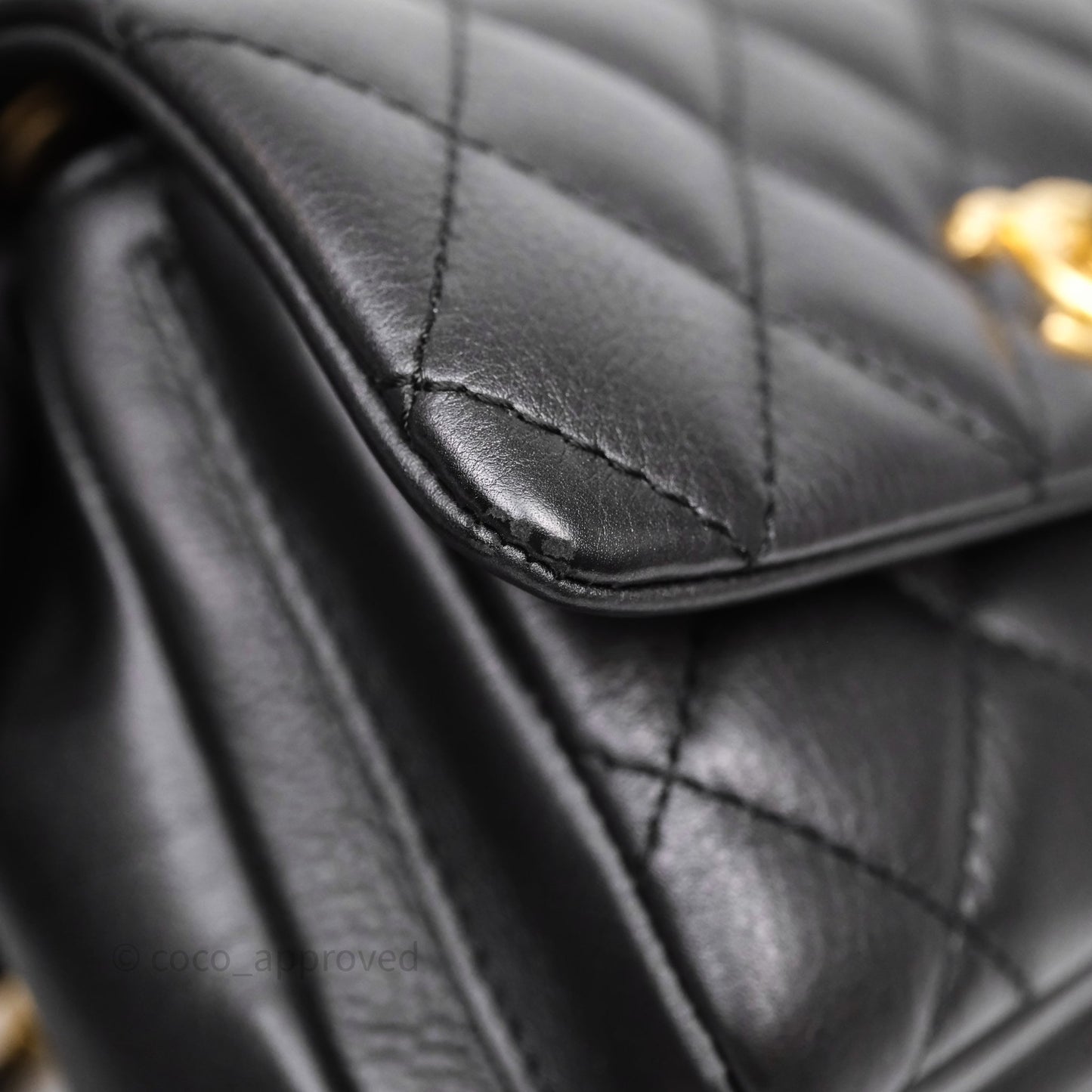 Chanel Quilted Handle Flap Bag Black Calfskin Aged Gold Hardware