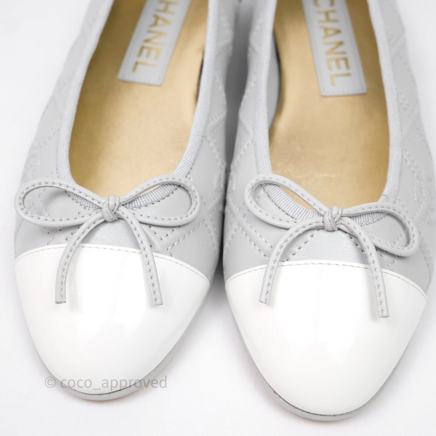 Chanel CC Quilted Light Grey Ballerina Flats Size 36.5