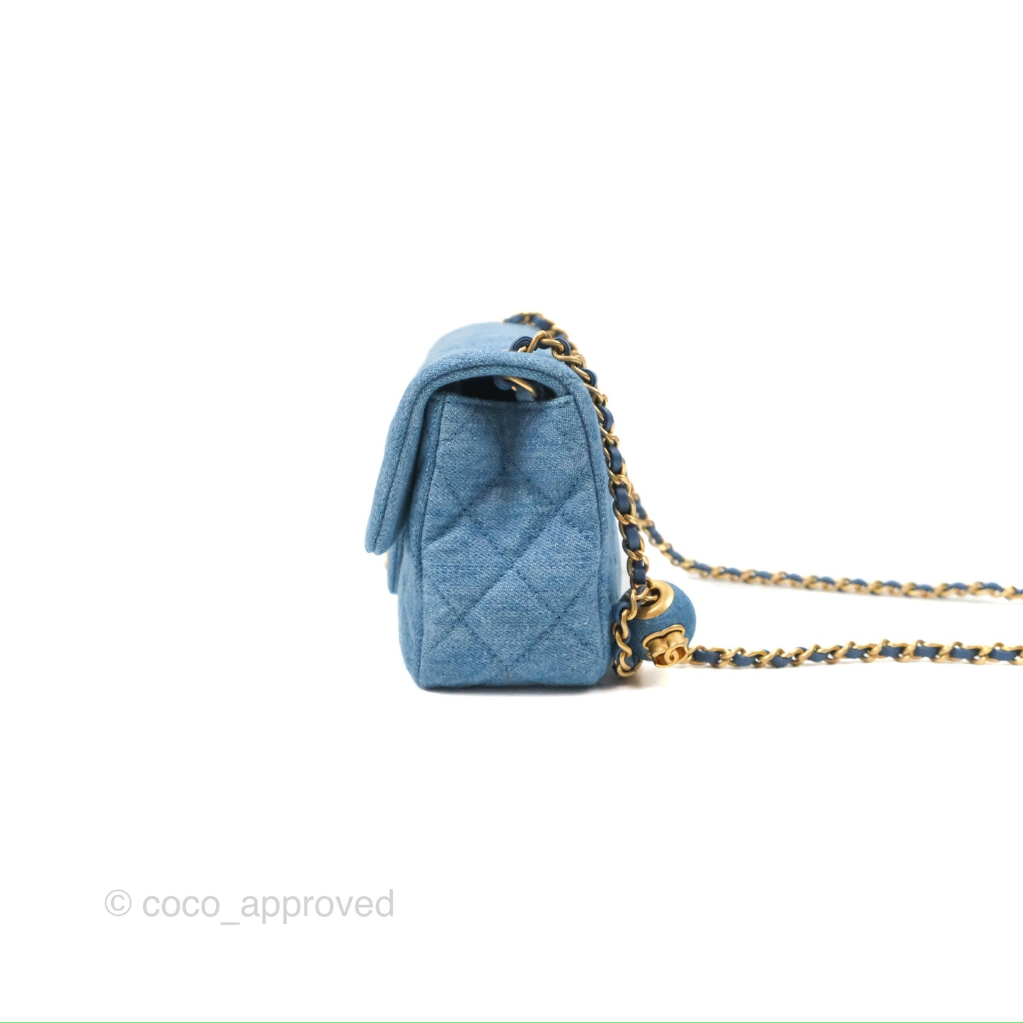 Chanel Mini Rectangular Pearl Crush Quilted Denim Aged Gold Hardware 22C