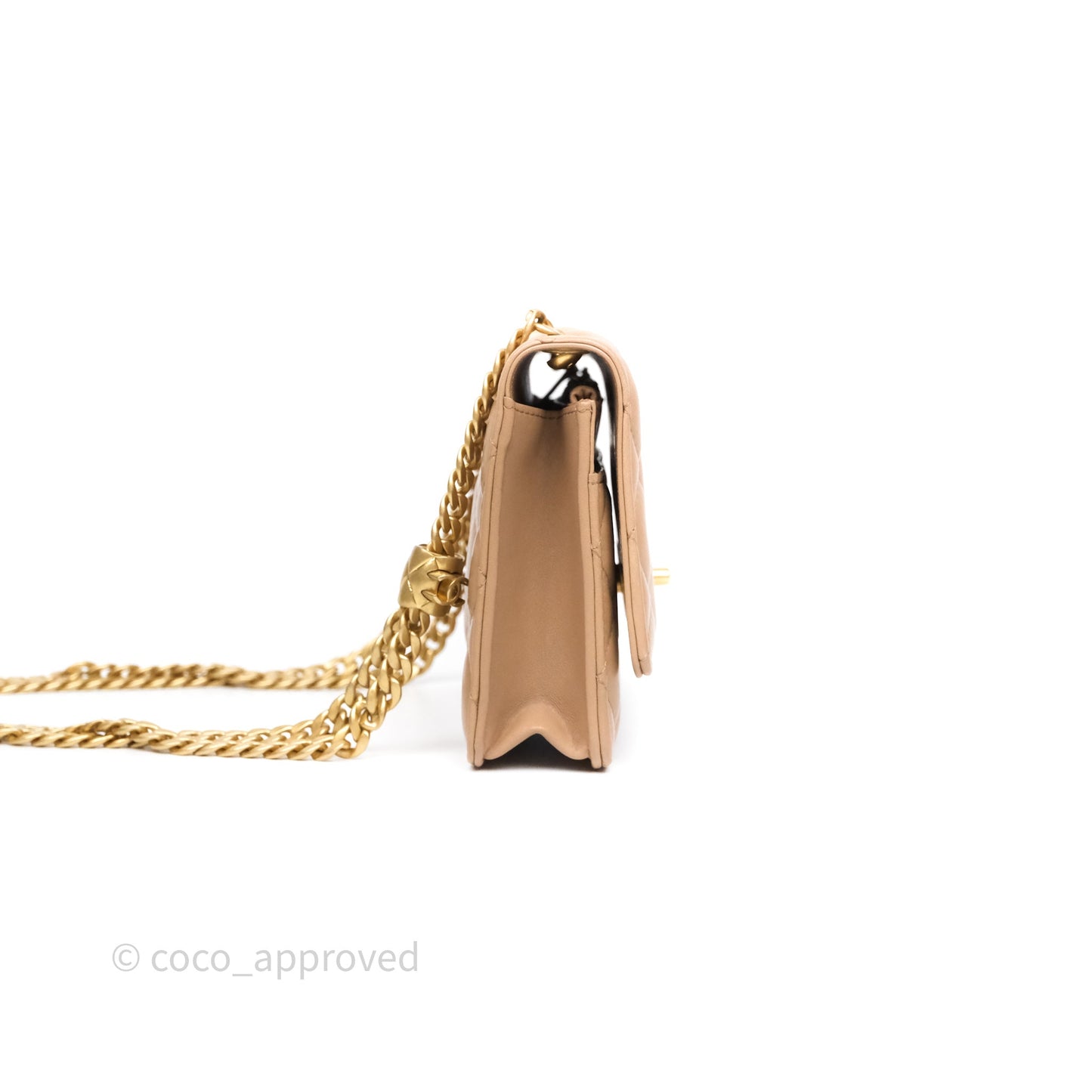 Chanel All Slide Wallet on Chain WOC Adjustable Chain Quilted Beige Lambskin