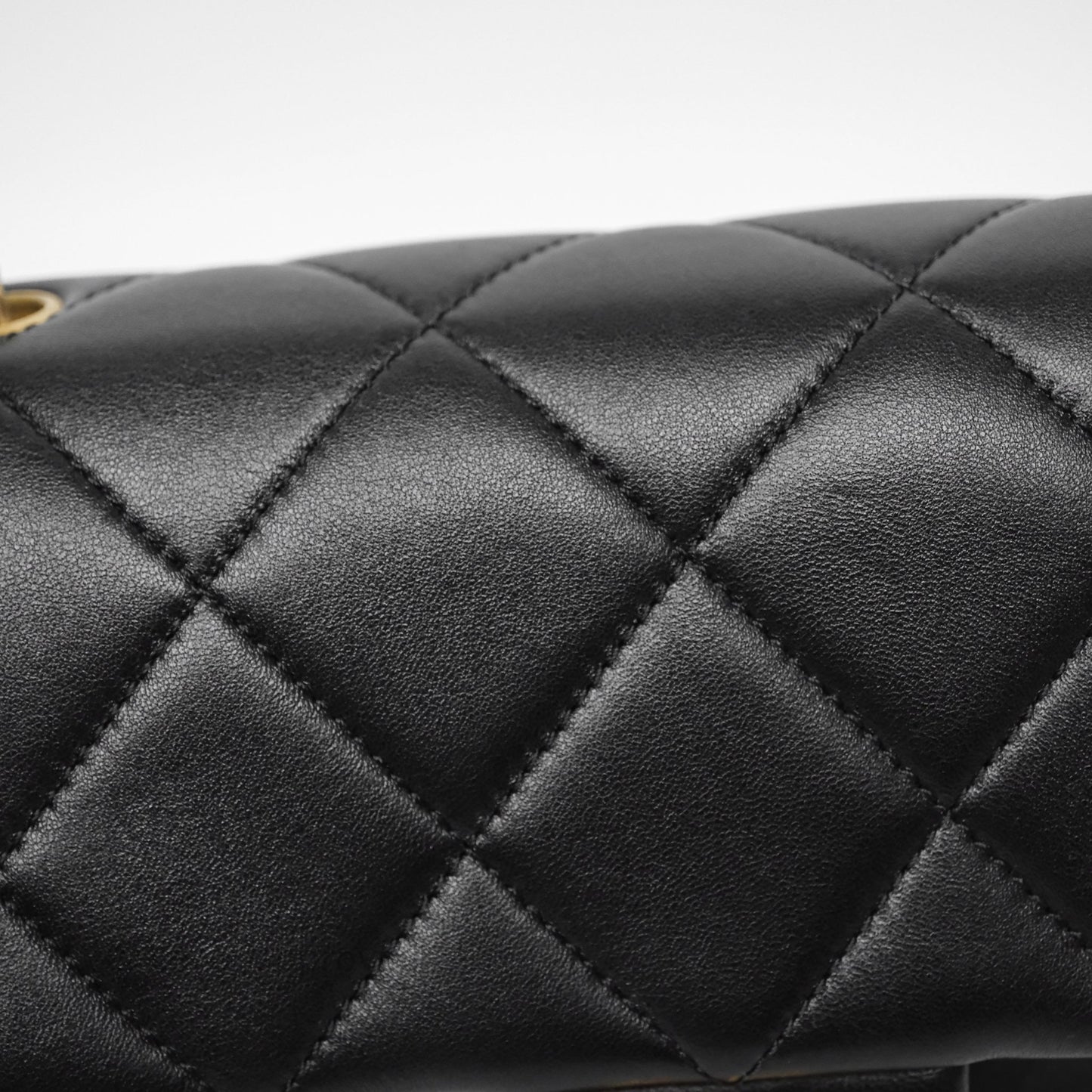 Chanel Quilted Flap Bag with Pearl Chain Black Calfskin Aged Gold Hardware