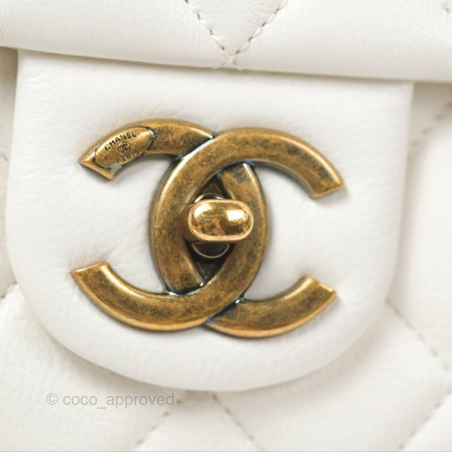 Chanel CC Crown Flap White Calfskin Antique Gold Hardware