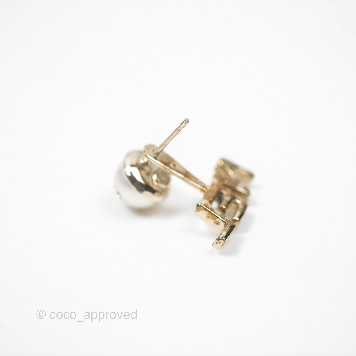 Chanel CC Pearl Rhinestone Earrings Gold Tone 21A