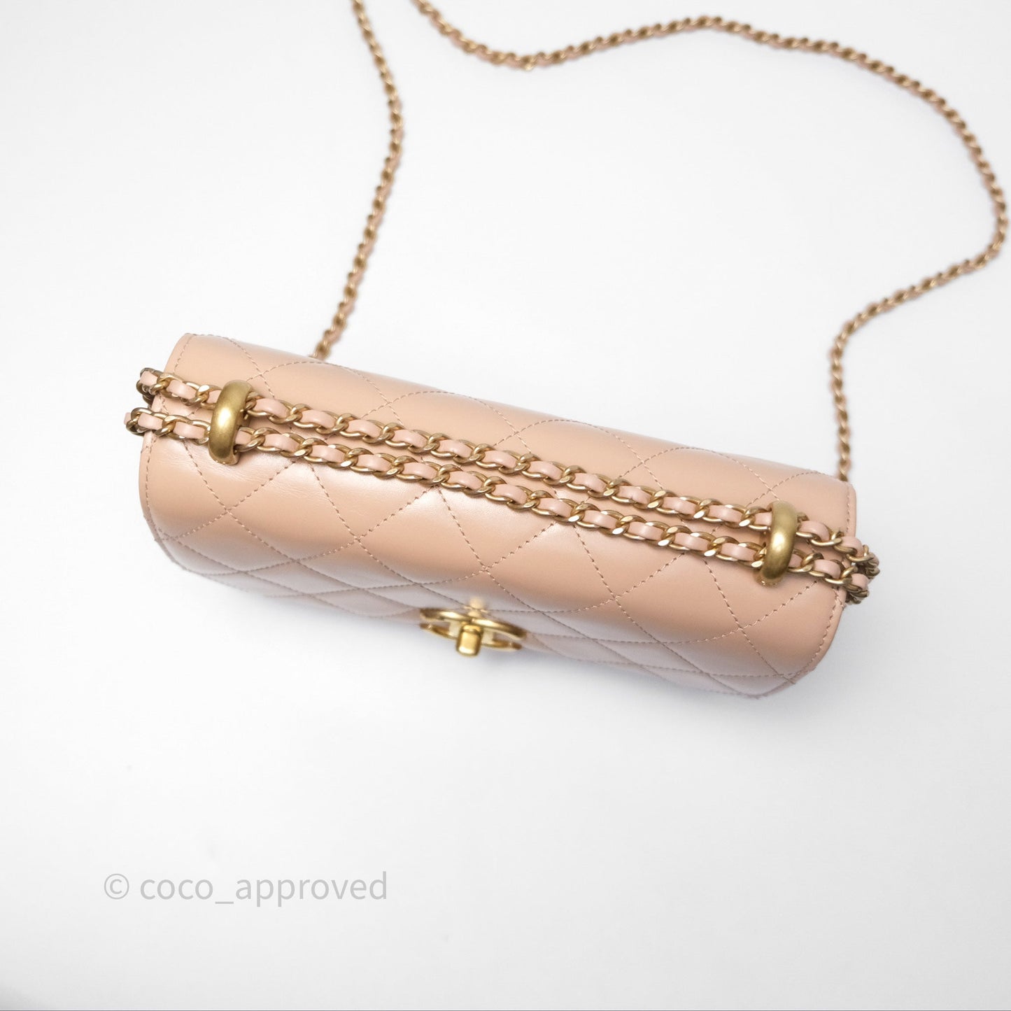 Chanel Quilted Small Perfect Fit Adjustable Beige Calfskin Gold Hardware 21A