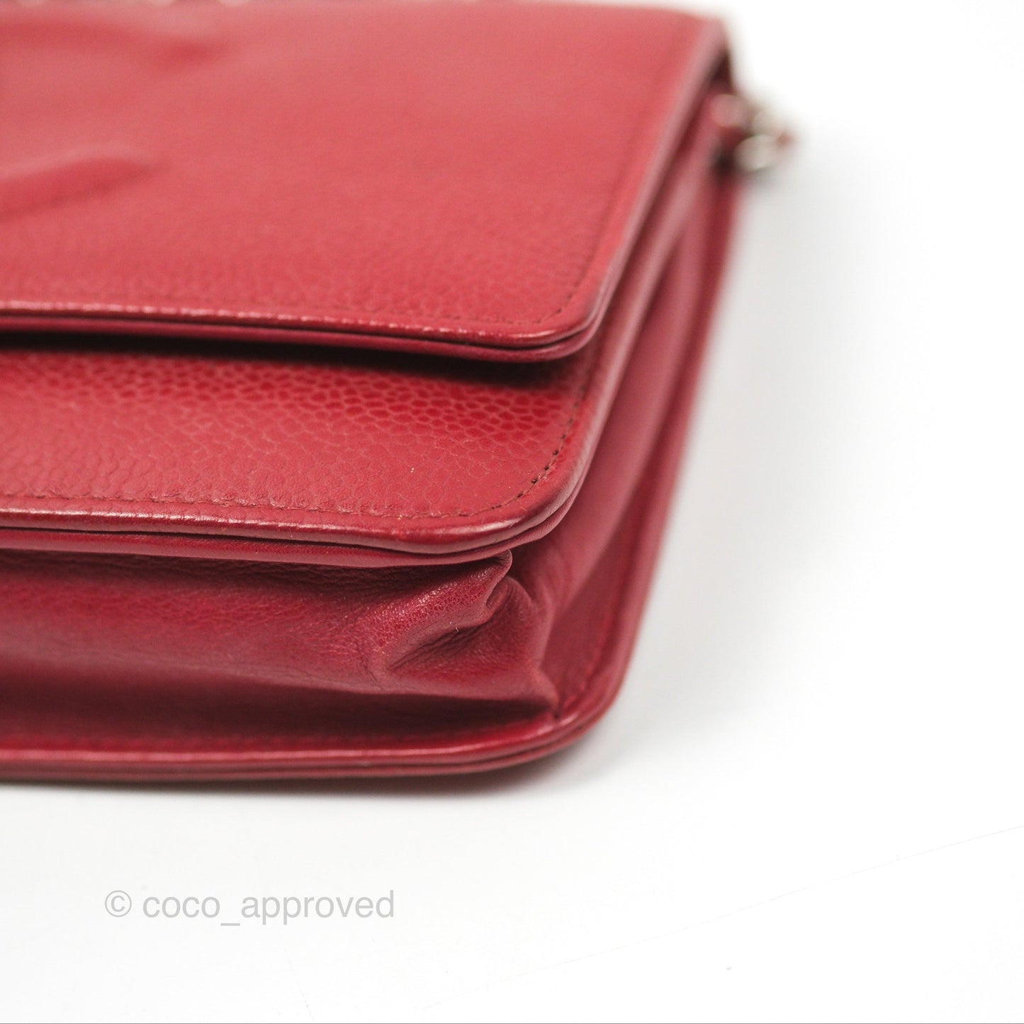 Chanel CC Wallet On Chain WOC Red Caviar Silver Hardware