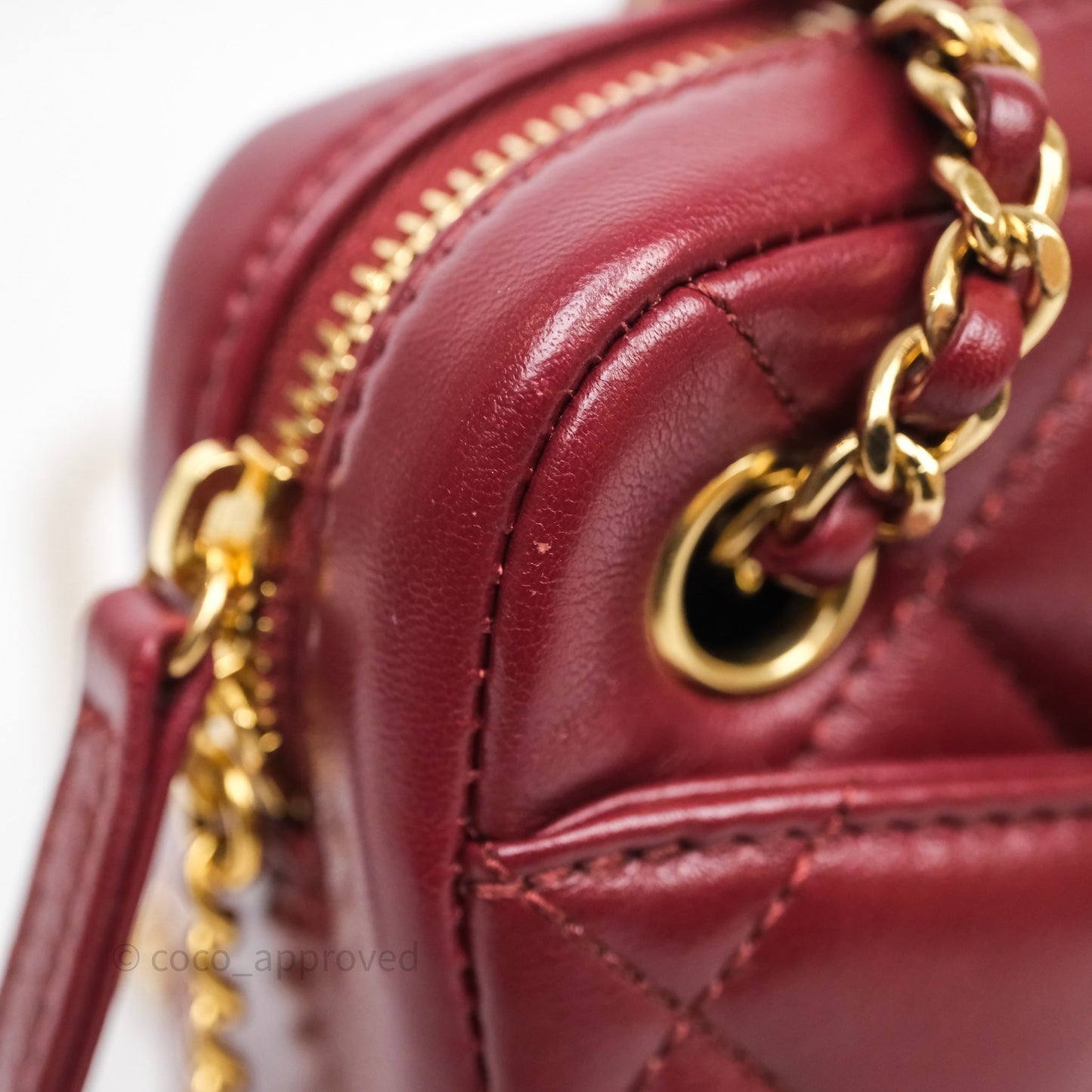 Chanel Small Camera Bag Burgundy Lambskin Gold Hardware