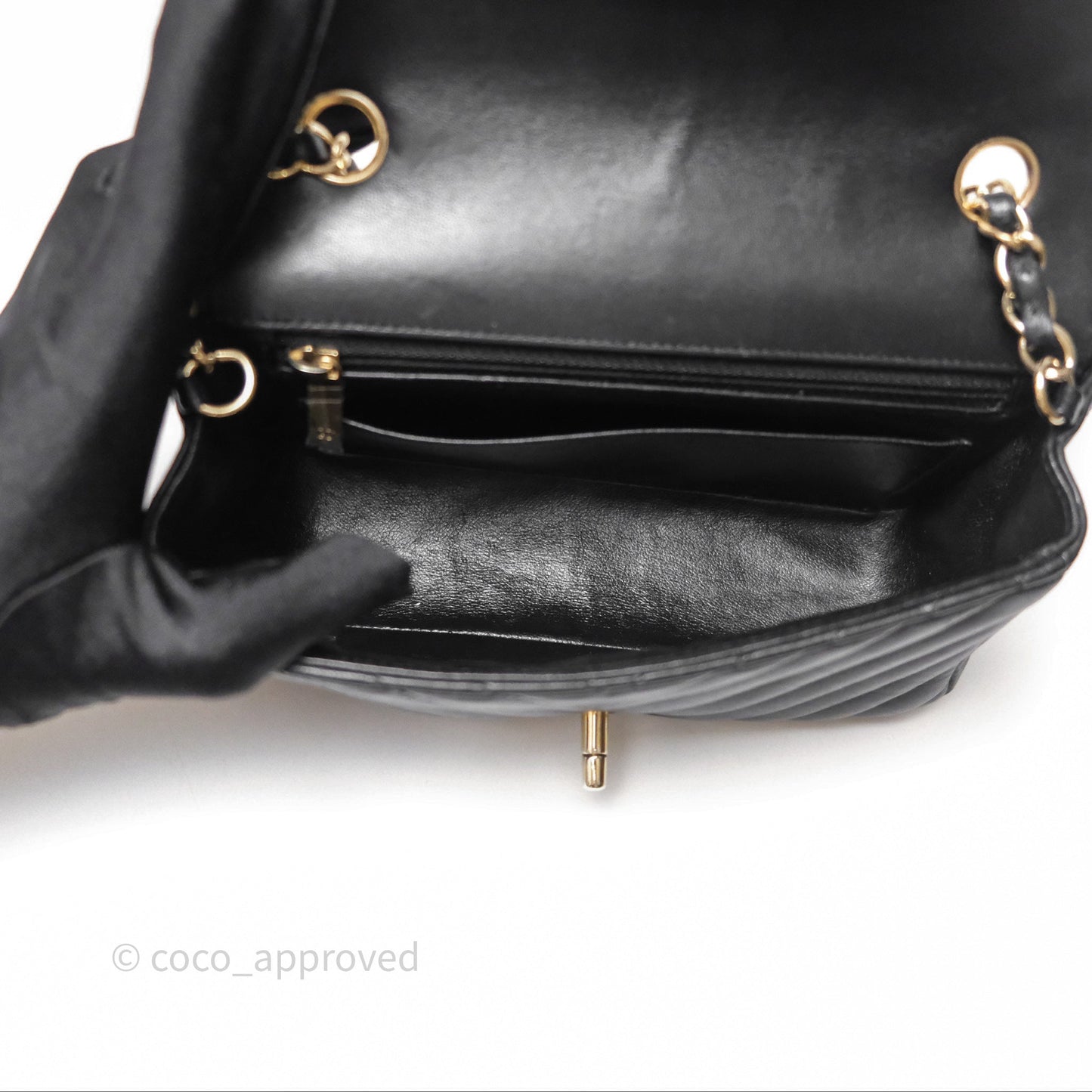 Chanel Mini Rectangular Chevron Black Lambskin Gold Hardware