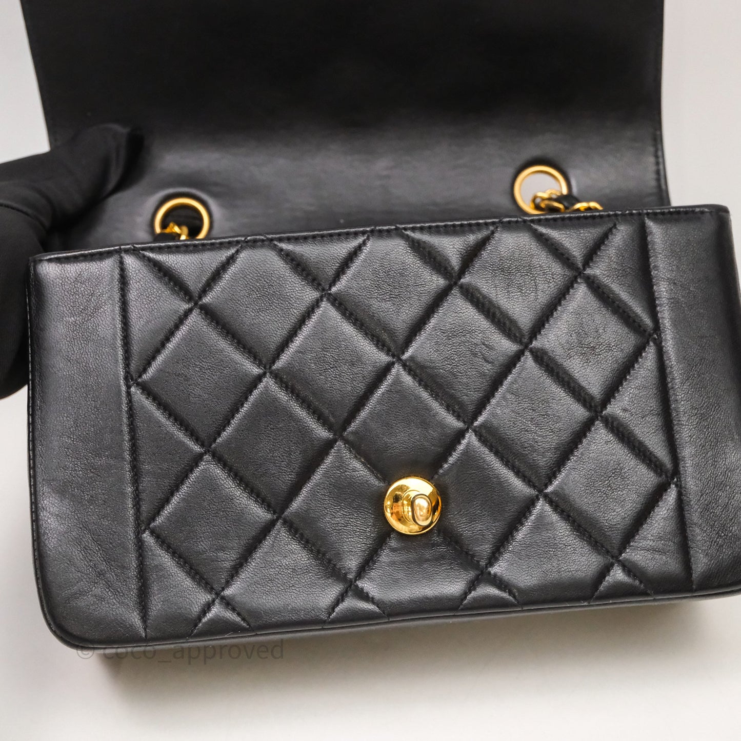 Chanel Vintage Small Classic Diana Flap Bag Black Lambskin 24K Gold Hardware