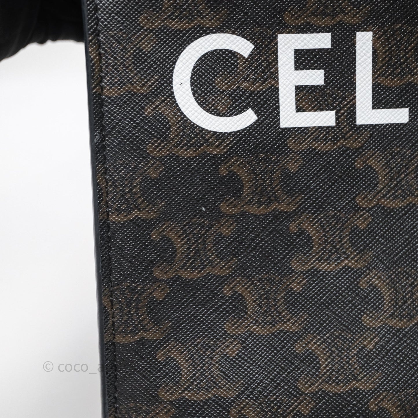 Celine Mini Vertical Cabas Bag Triomphe Canvas Tan Calfskin