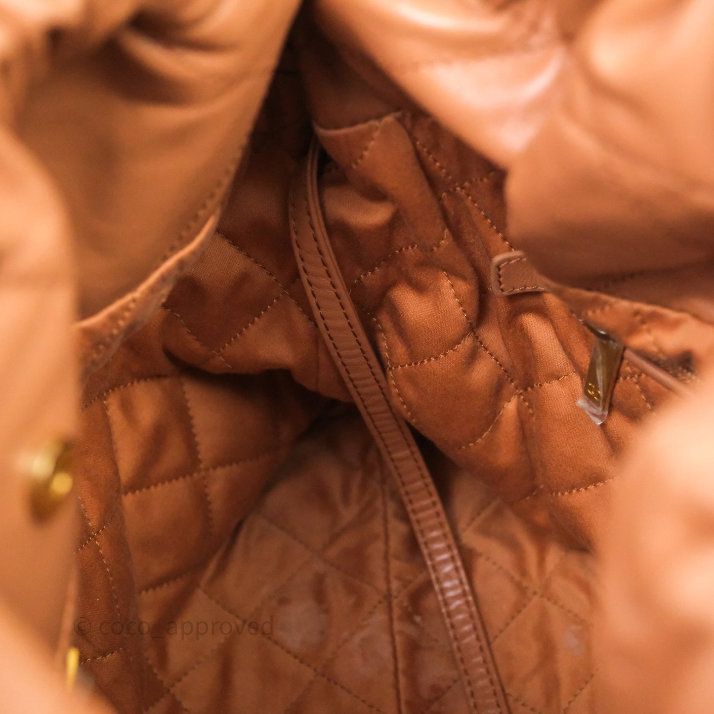 Chanel 22 Small Caramel Beige Shiny Calfskin Aged Gold Hardware