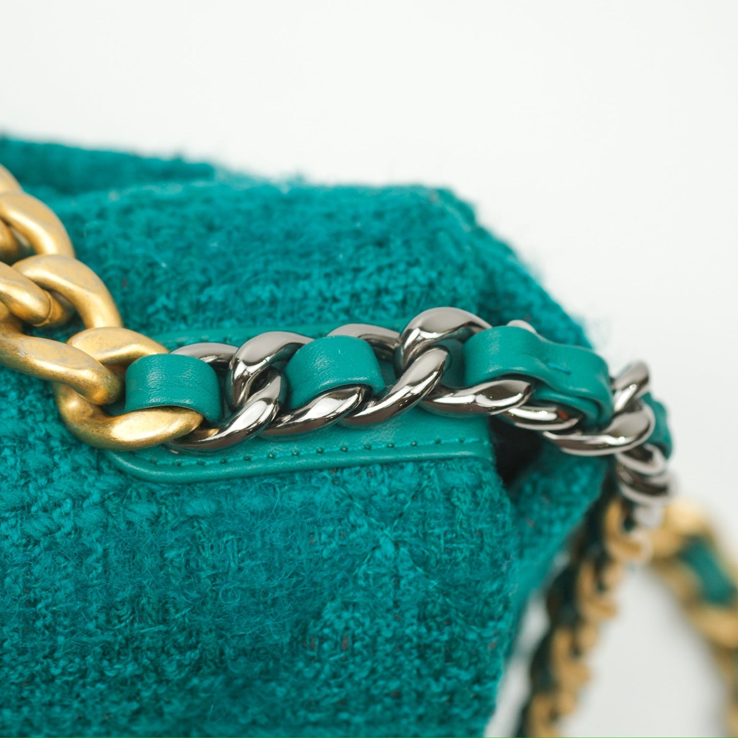 Chanel 19 Small Teal Green Tweed Mixed Hardware