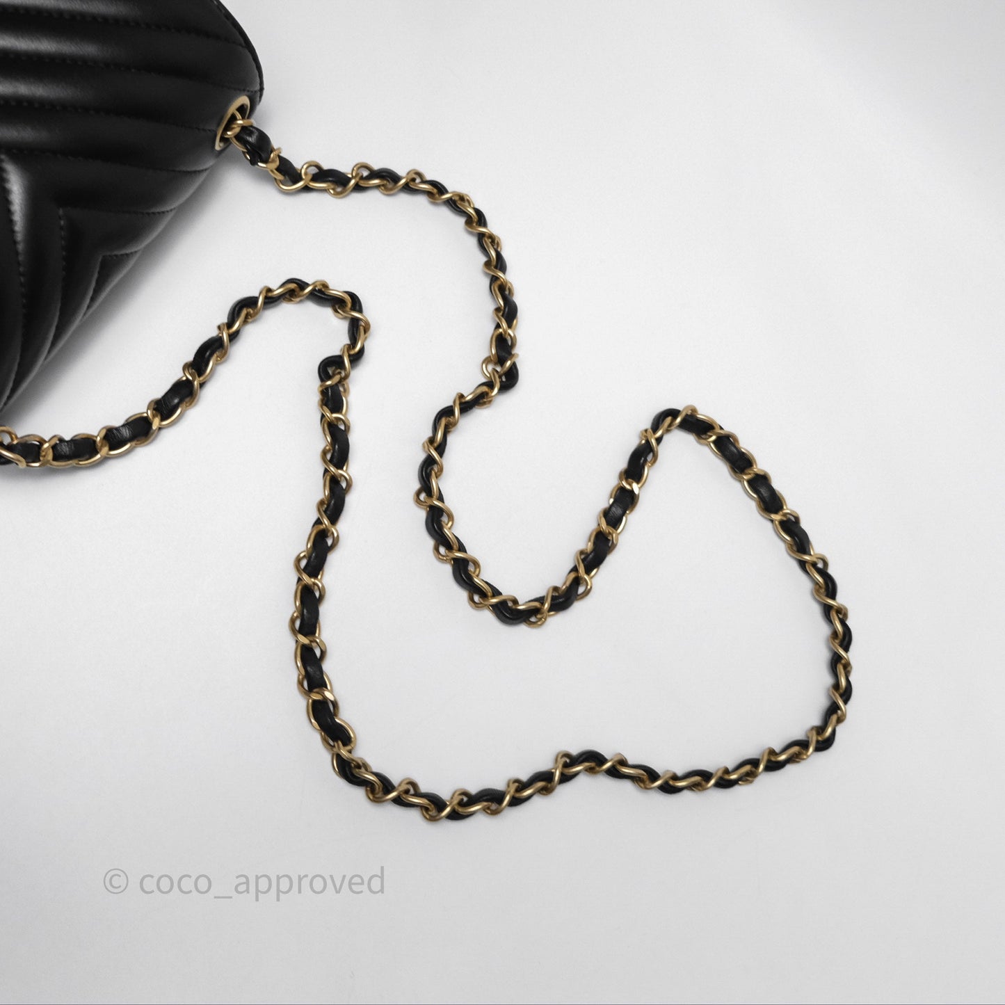 Chanel Mini Square Flap Chevron Black Lambskin Aged Gold Hardware