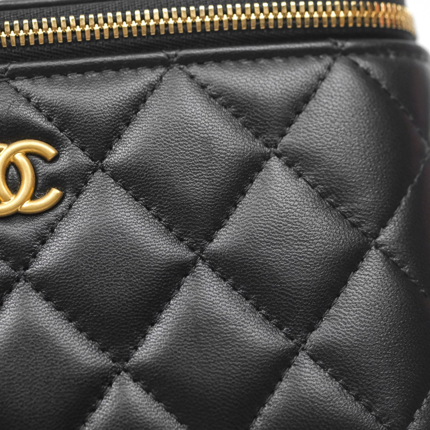 Chanel Vanity with COCO Heart Chain Black Lambskin Aged Gold Hardware