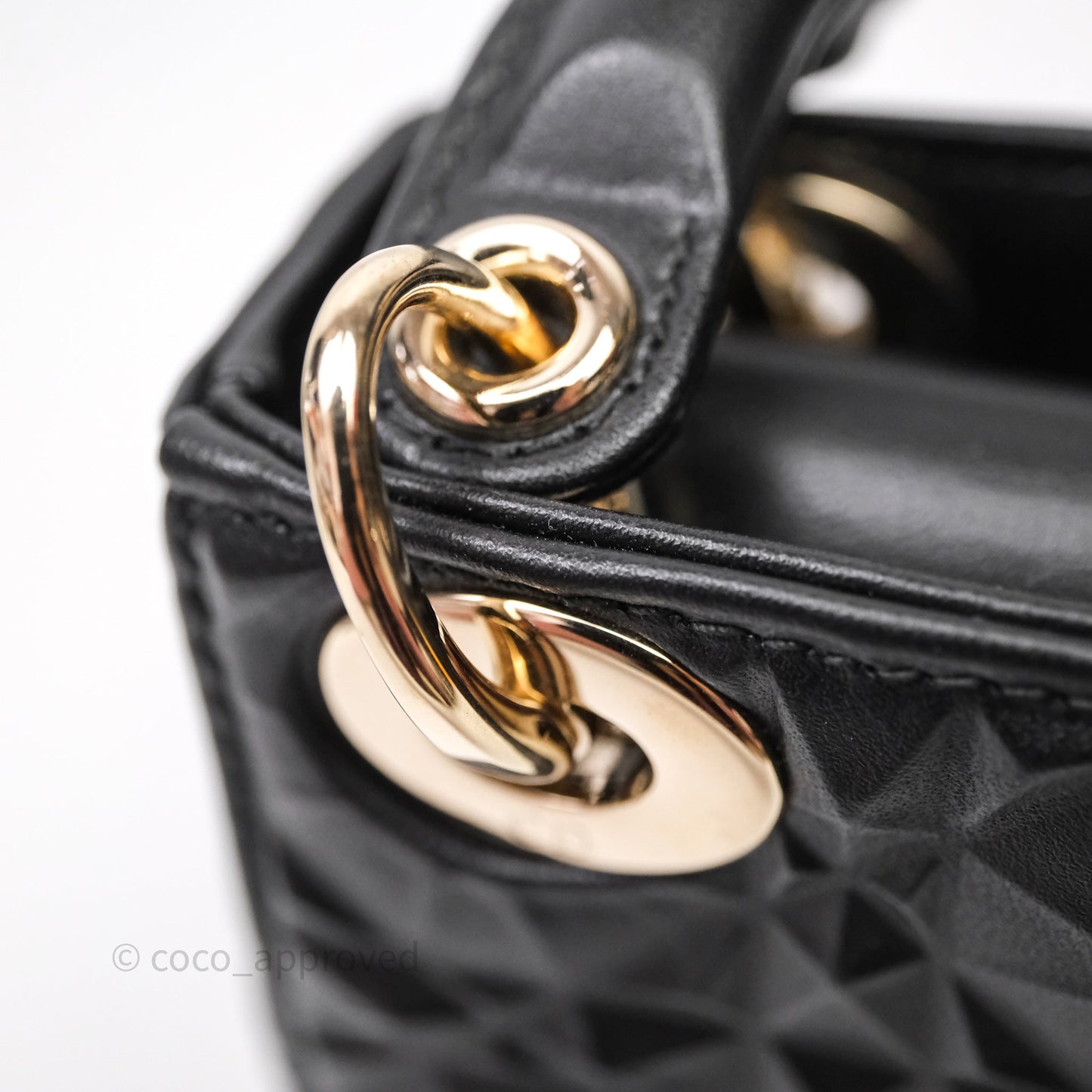Dior Mirco Lady Dior Black Cannage Calfskin with Diamond Motif Gold Hardware