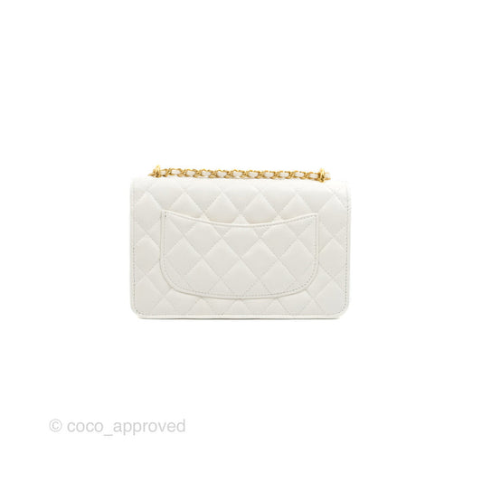 Chanel Quilted Double Chain WOC White Shiny Lambskin Aged Gold Hardware 23C