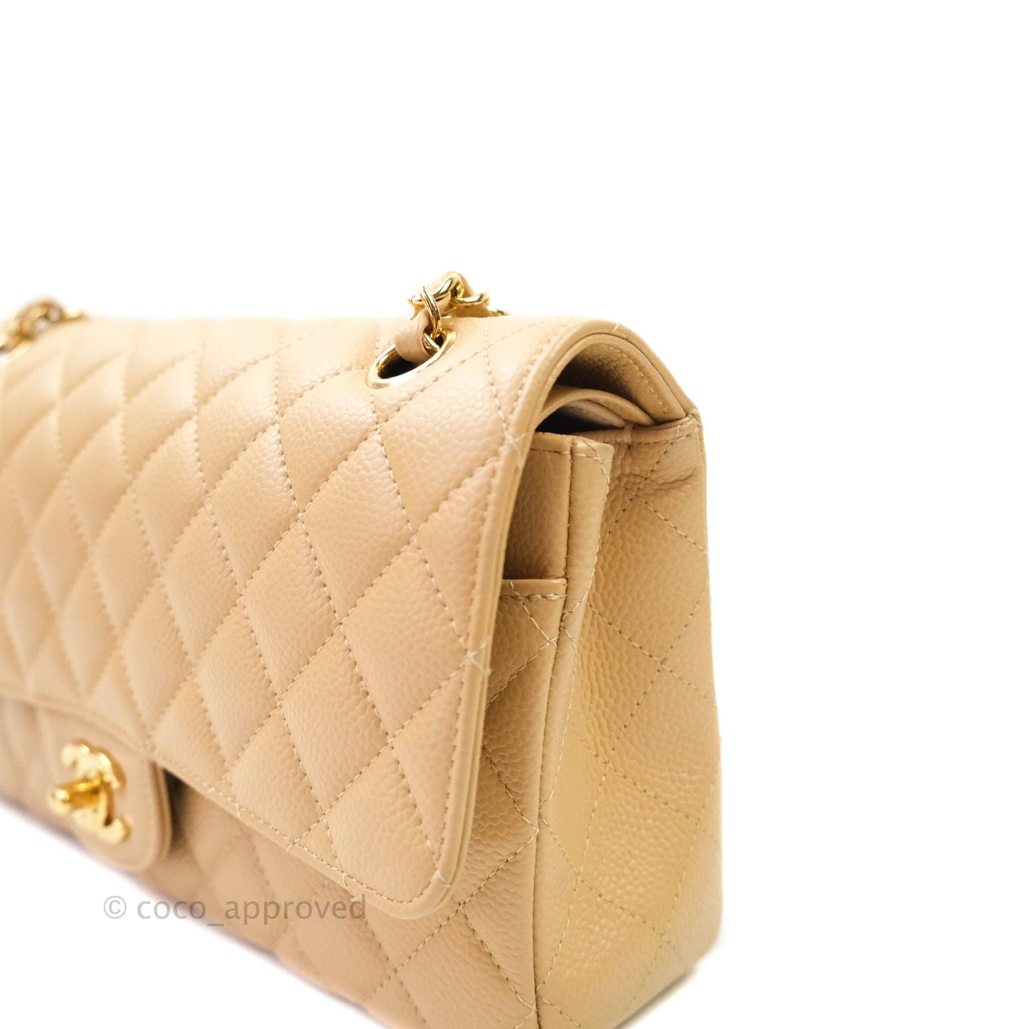 Chanel Classic M/L Medium Double Flap Beige Caviar Gold Hardware