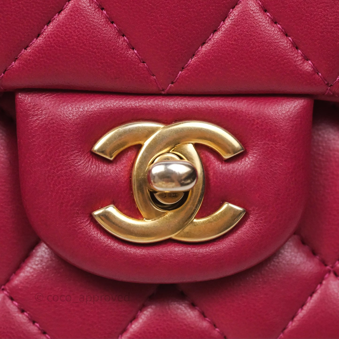 Chanel Top Handle Mini Rectangular Flap Red Lambskin Aged Gold Hardware