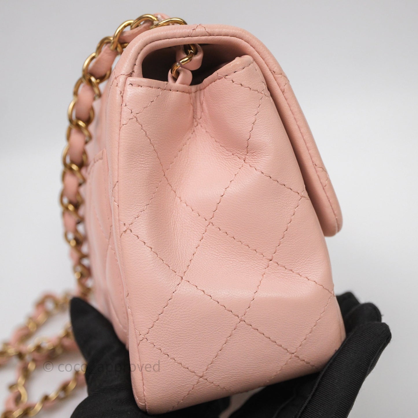 Chanel Mini Square Flap Quilted Pink Lambskin Gold Hardware