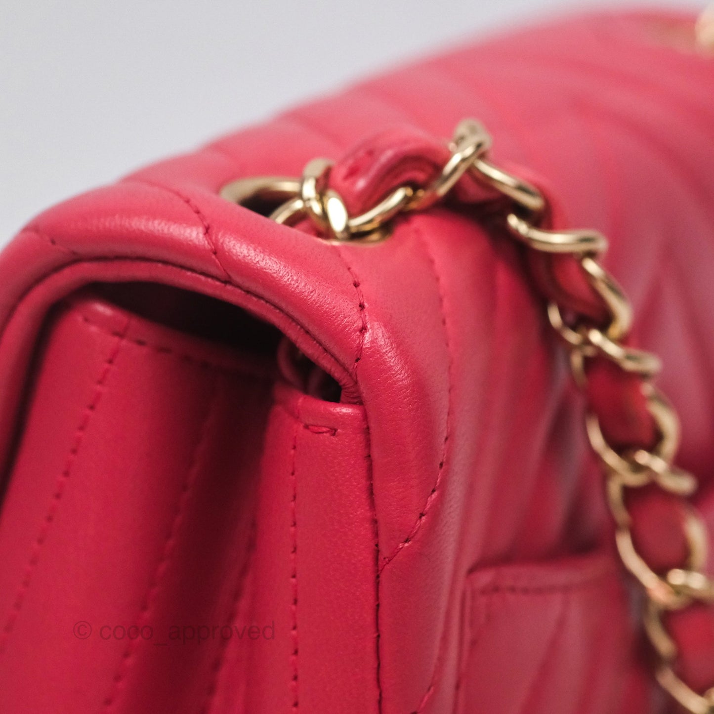 Chanel Mini Square Flap Chevron Dark Pink Lambskin Gold Hardware