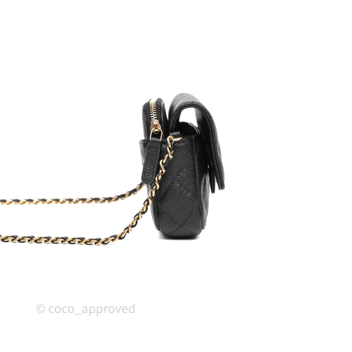 Chanel Classic Flap Phone Holder With Chain Black Caviar Gold Hardware