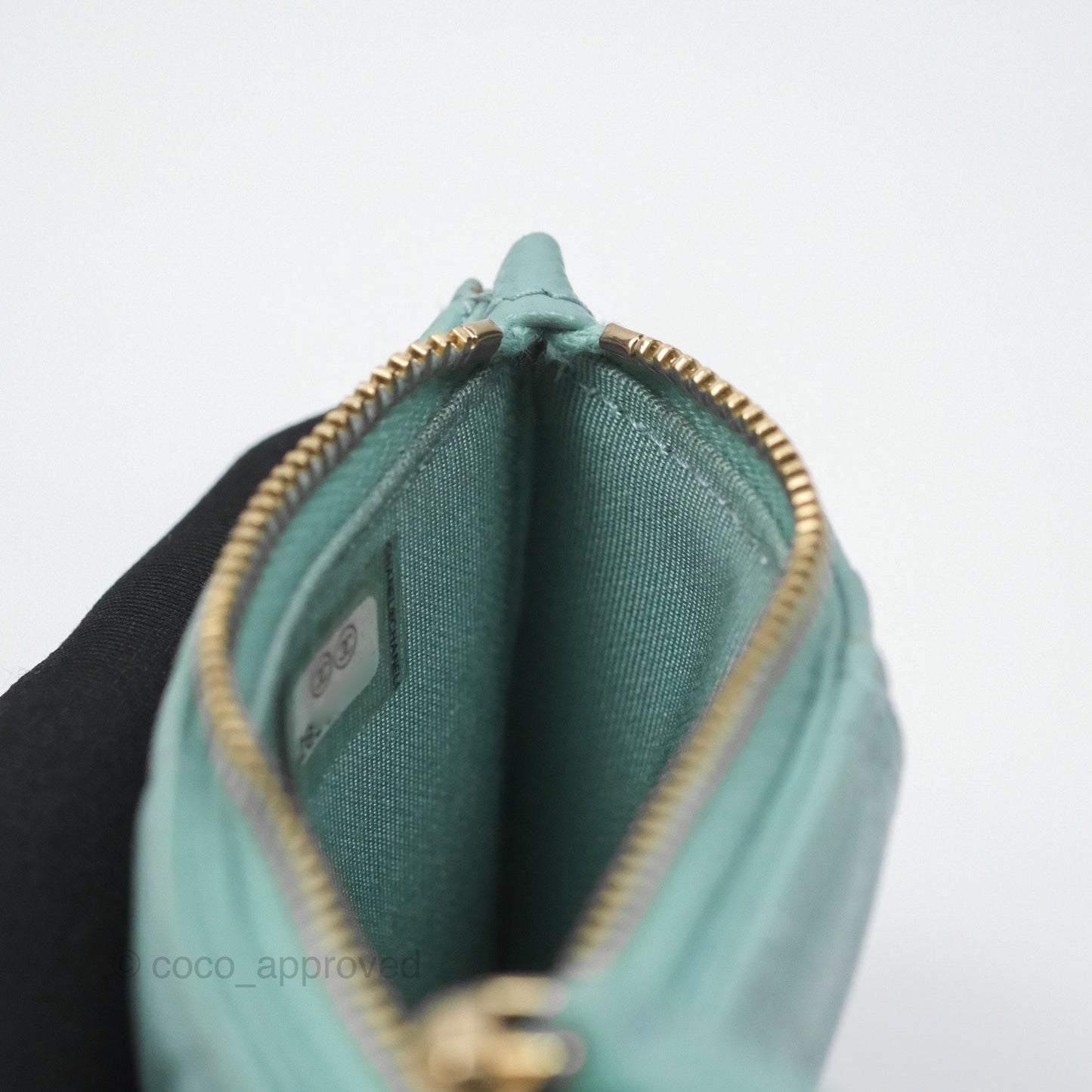 Chanel Quilted Zip Flap Card Holder Tiffany Blue Caviar Gold Hardware