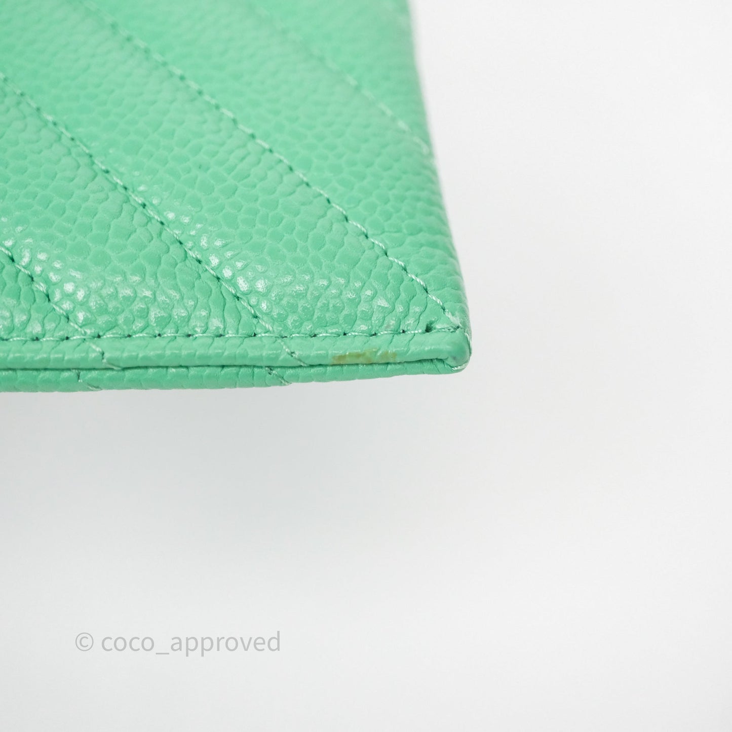Chanel Long Zip Chevron Green Wallet Silver Hardware