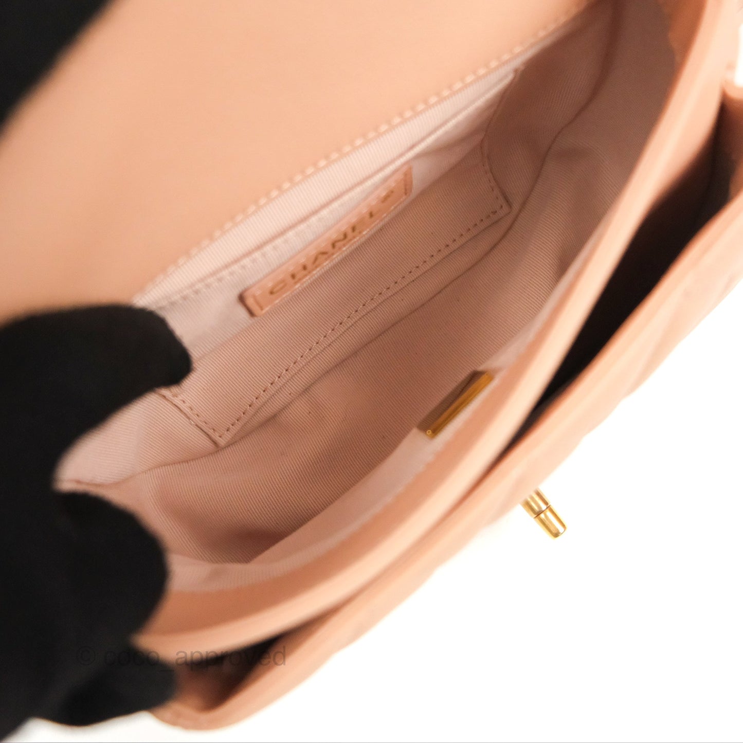 Chanel Messenger Bag Beige Pink Calfskin Aged Gold Hardware