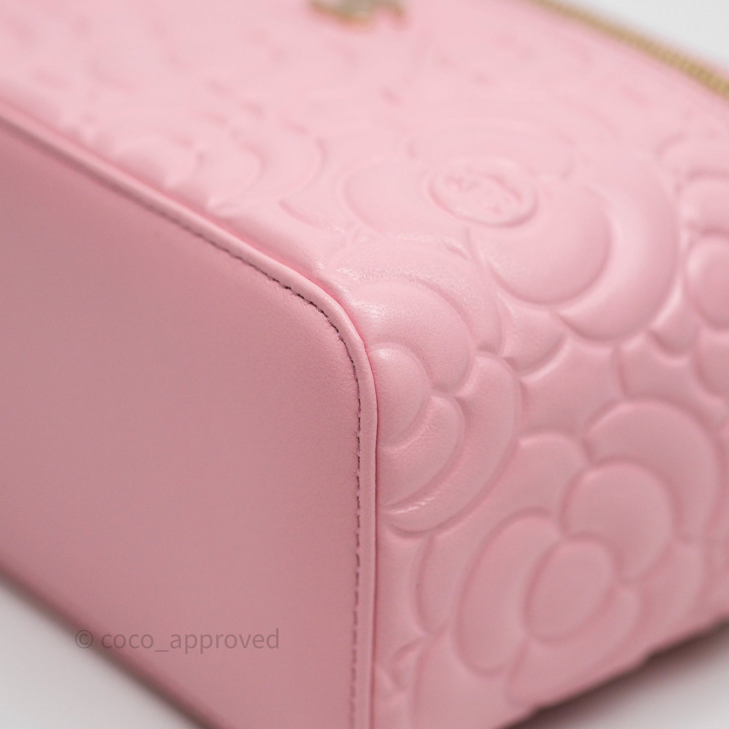 Chanel Vanity with Chain Camellia Embossed Pink Lambskin Gold Hardware
