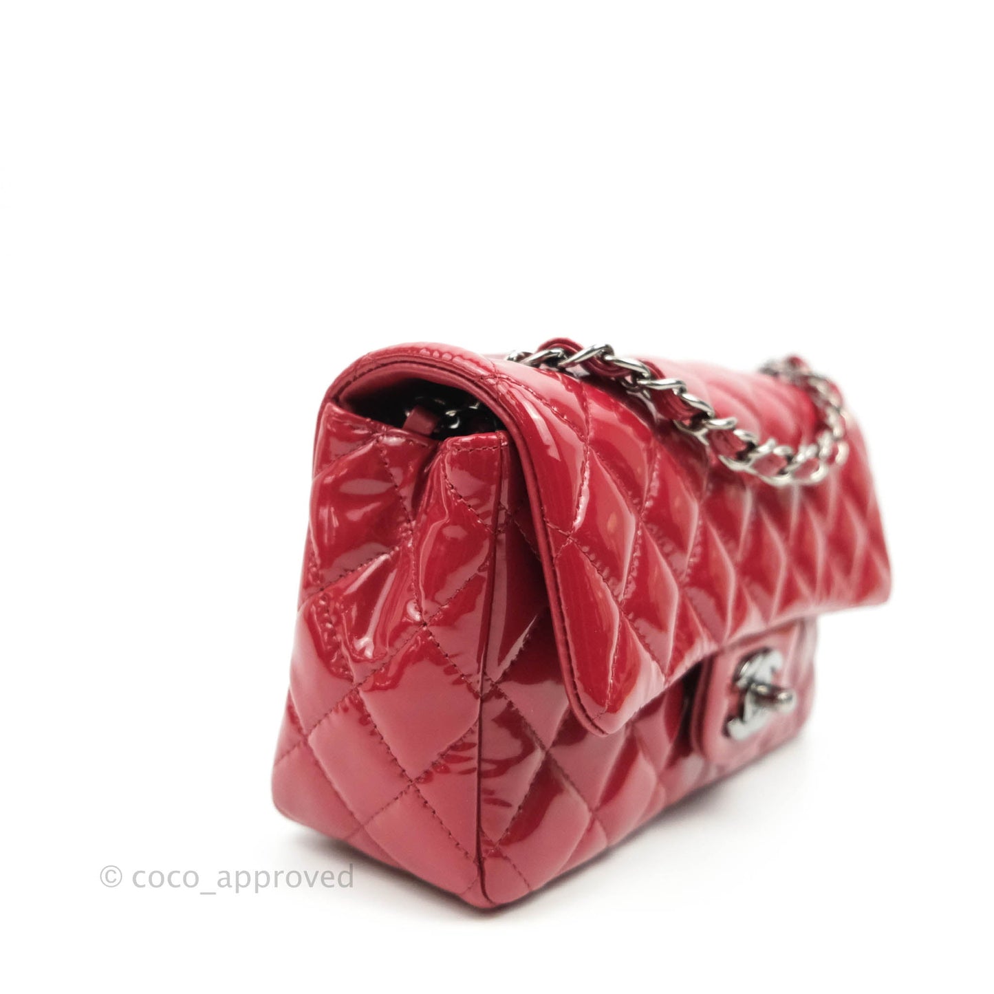 Chanel Quilted Mini Rectangular Flap Red Patent Gun Metal