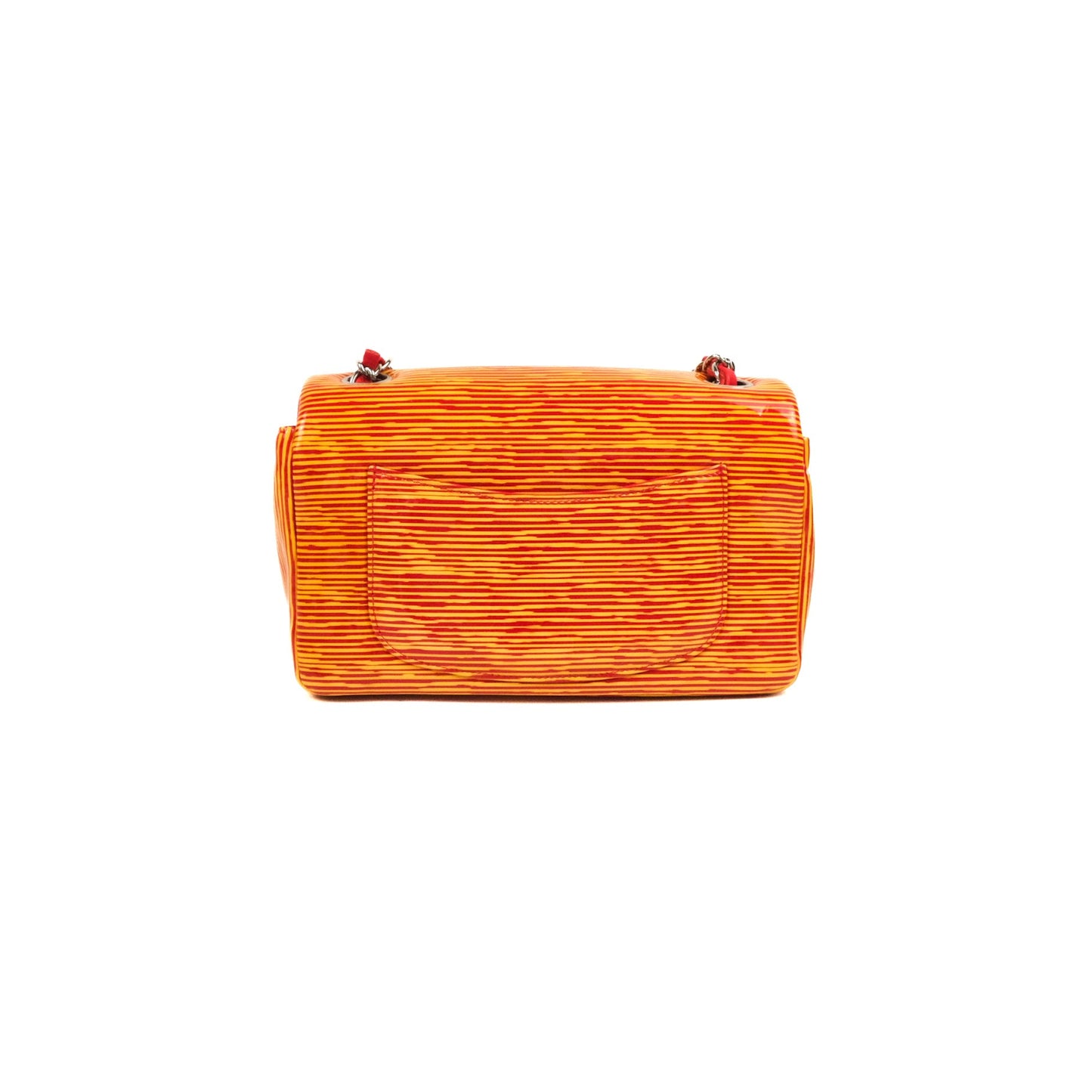 Chanel Mini Rectangular Flap Bag Orange Red Striped Patent Silver Hardware