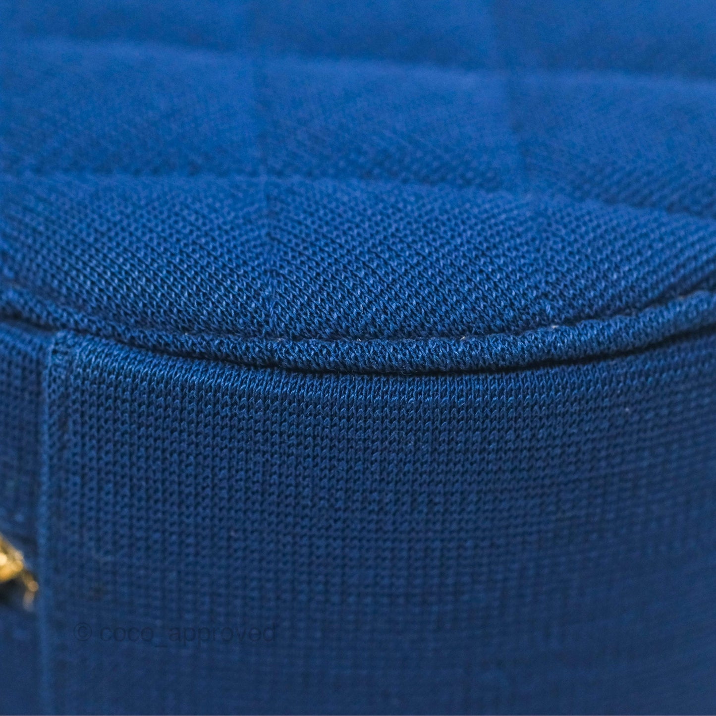 Chanel Classic Quilted Round Clutch With Chain Dark Blue Cotton Gold Hardware