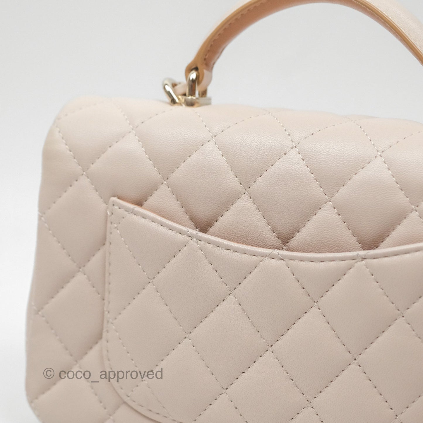 Chanel Top Handle Mini Rectangular Flap Bag Ecru/Beige Lambskin Gold Hardware 23P