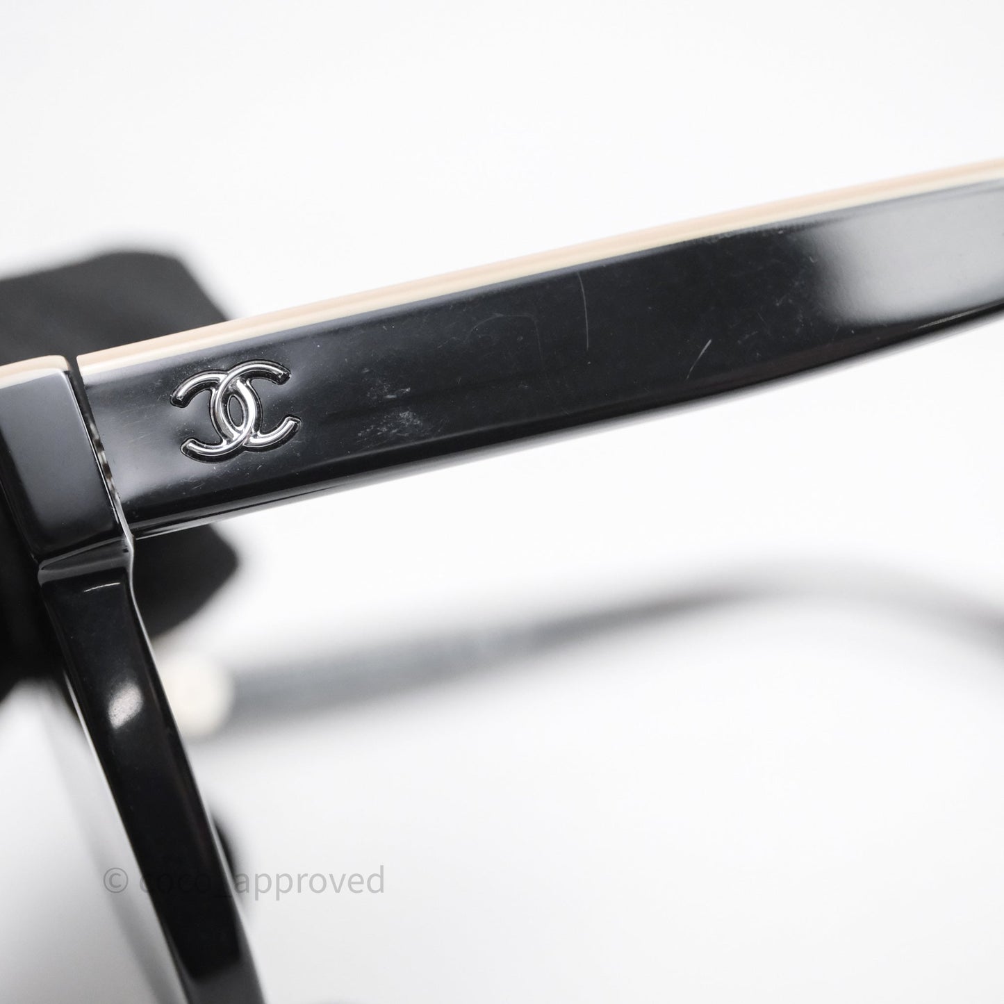Chanel Logo Butterfly Sunglasses Black Beige Acetate