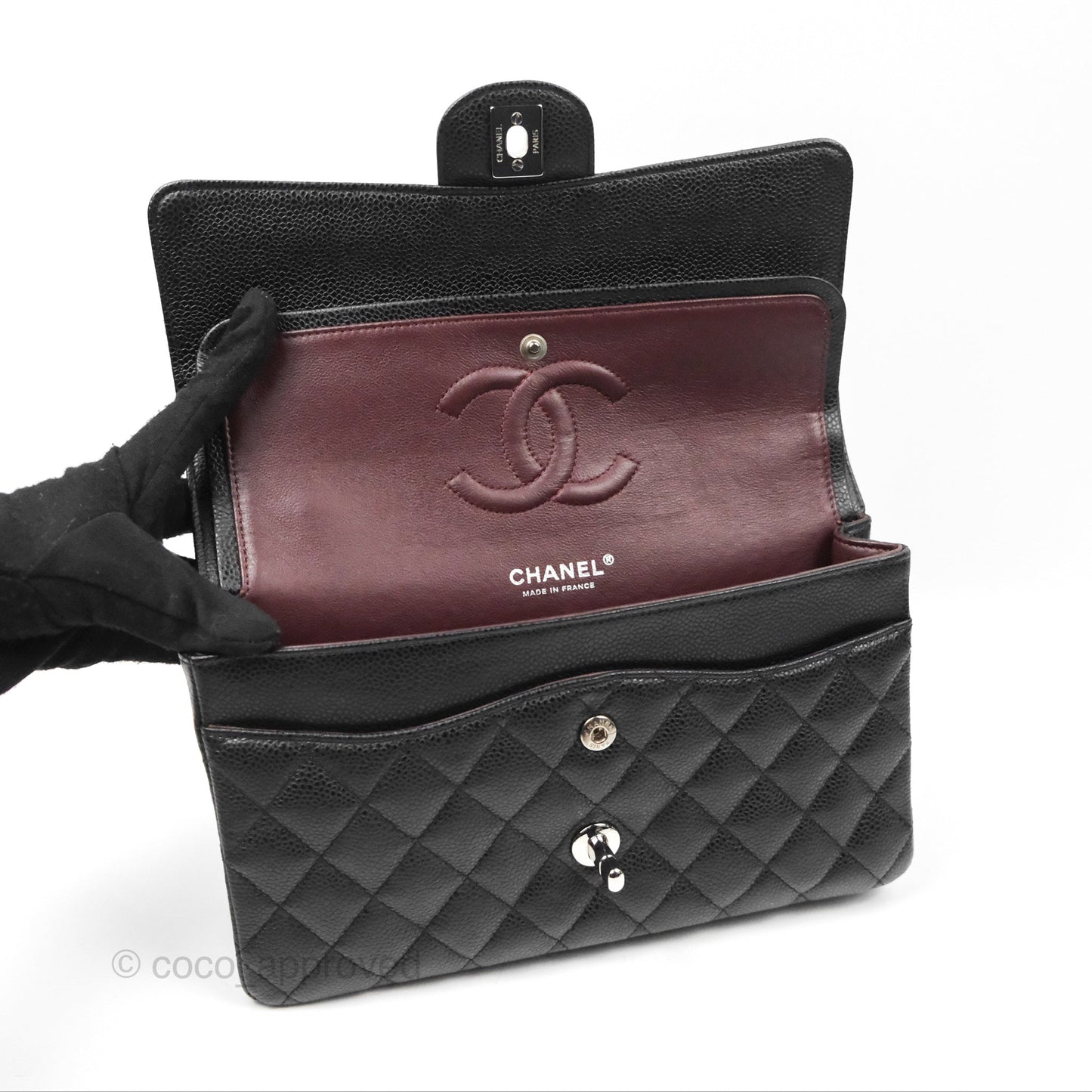 Chanel Classic M/L Medium Flap Quilted Black Caviar Silver Hardware
