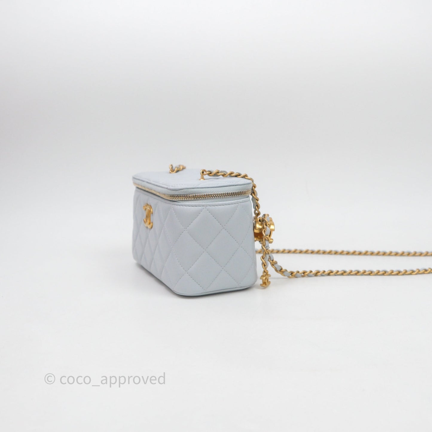 Chanel Vanity with Adjustable Chain Blue Lambskin Aged Gold Hardware